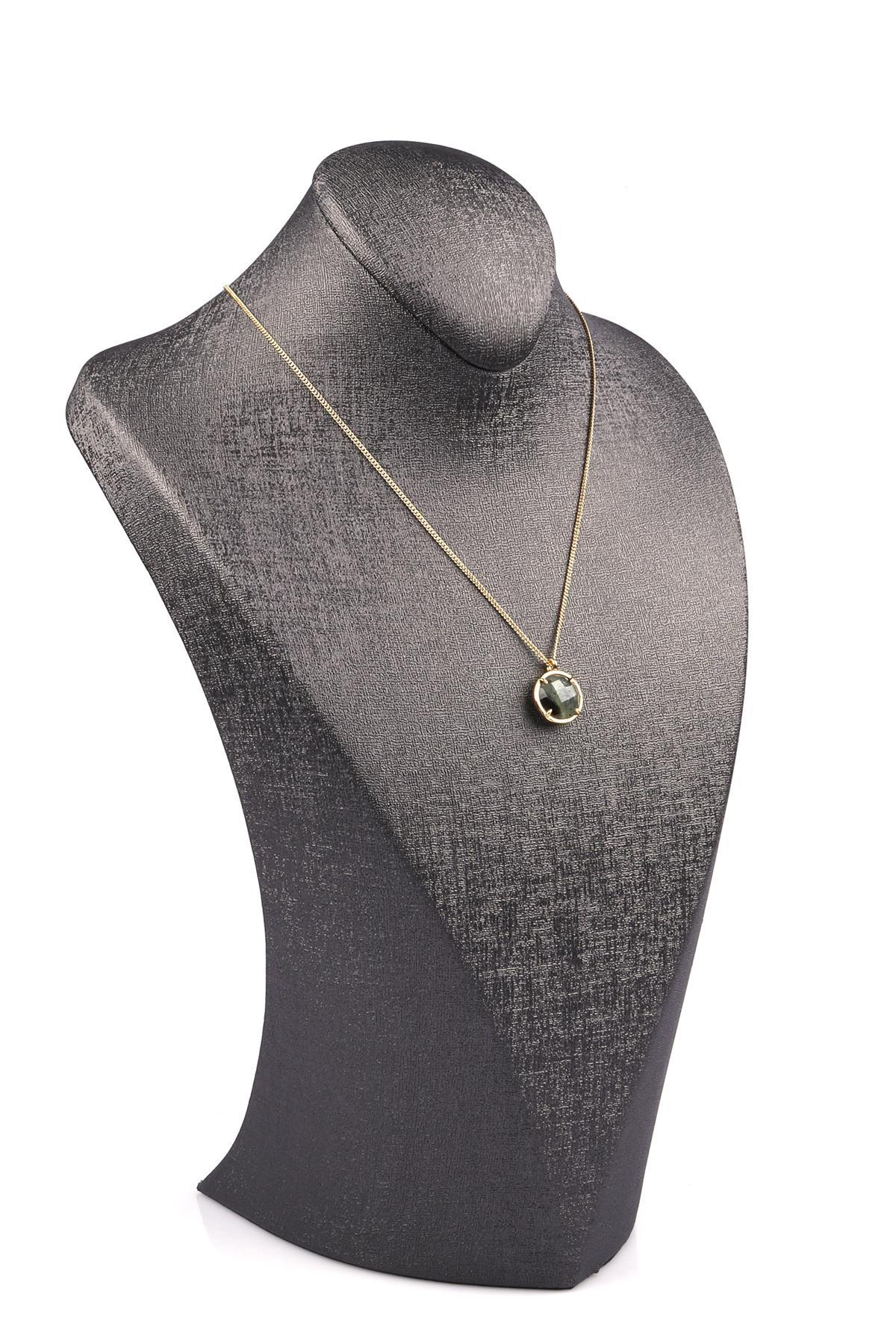 Prehnite Doğal Taş Gold Renkli Kolye