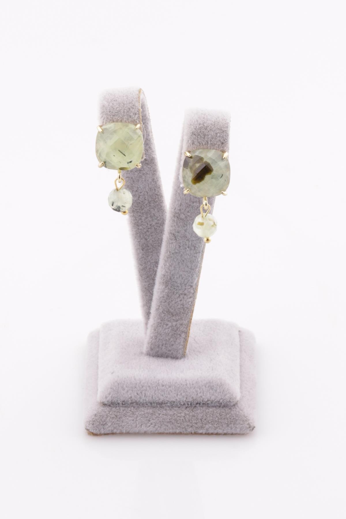 Prehnite Doğal Taş Gold Renkli Küpe