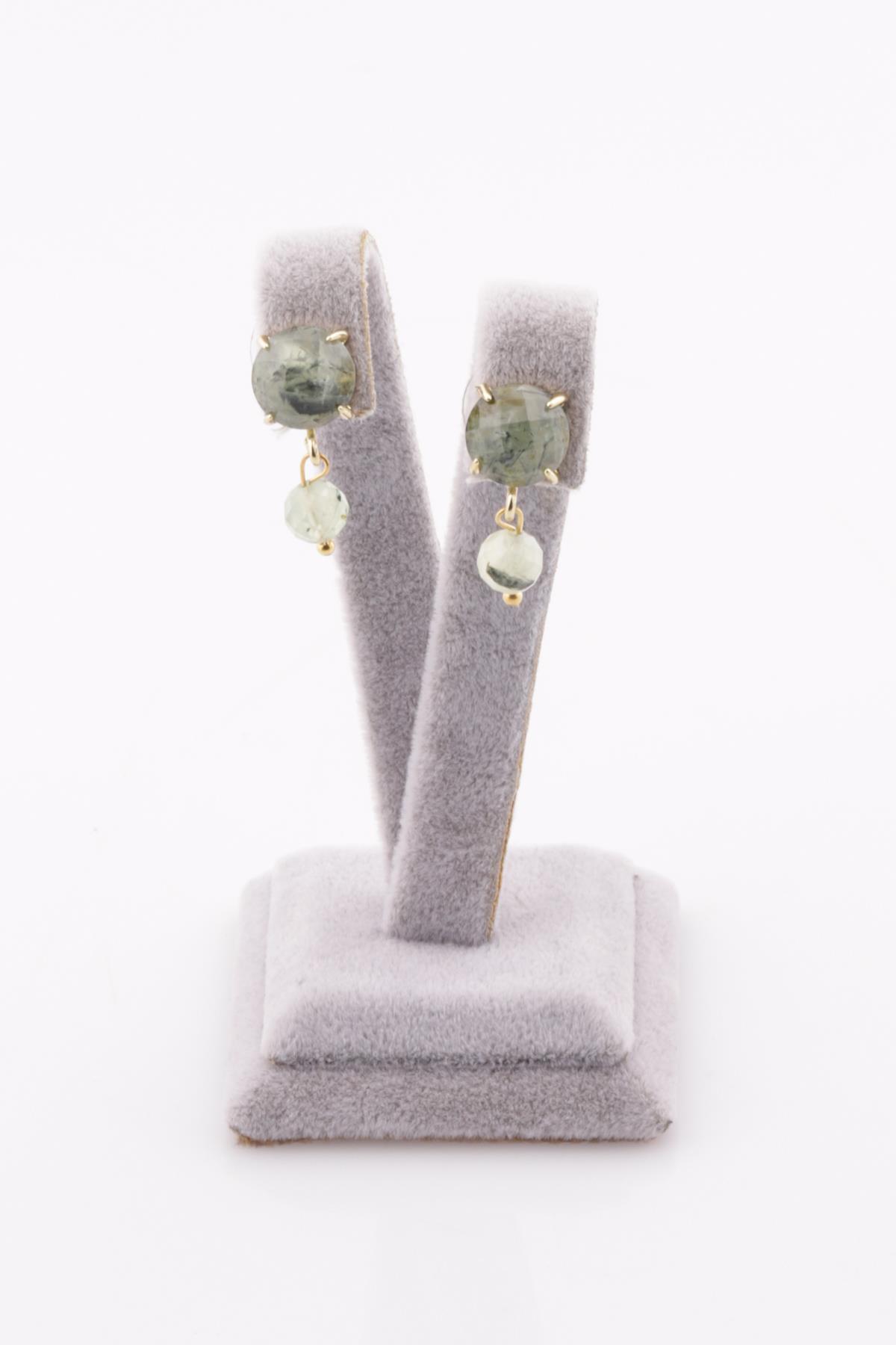 Prehnite Doğal Taş Gold Renkli Küpe