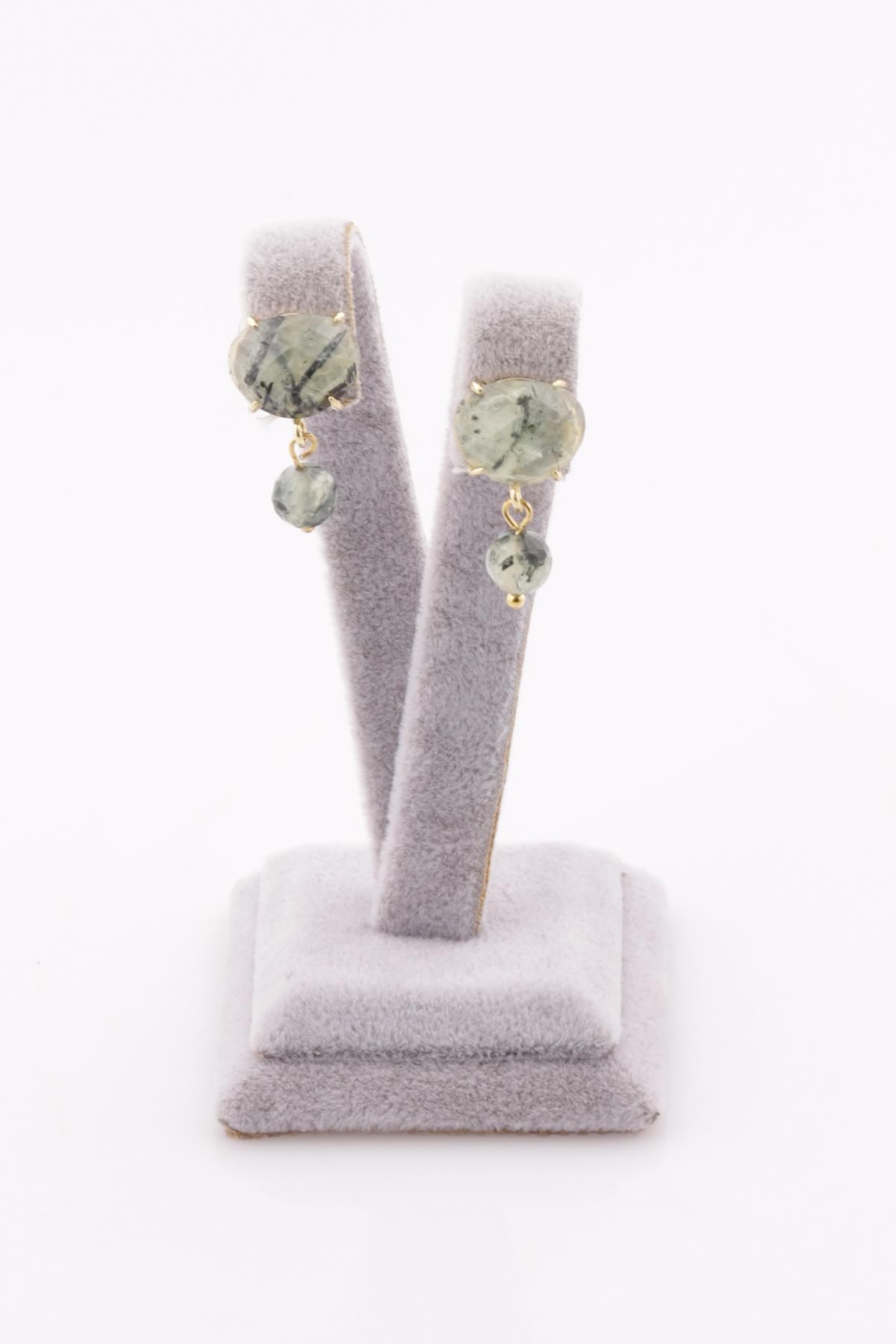 Prehnite Doğal Taş Gold Renkli Küpe