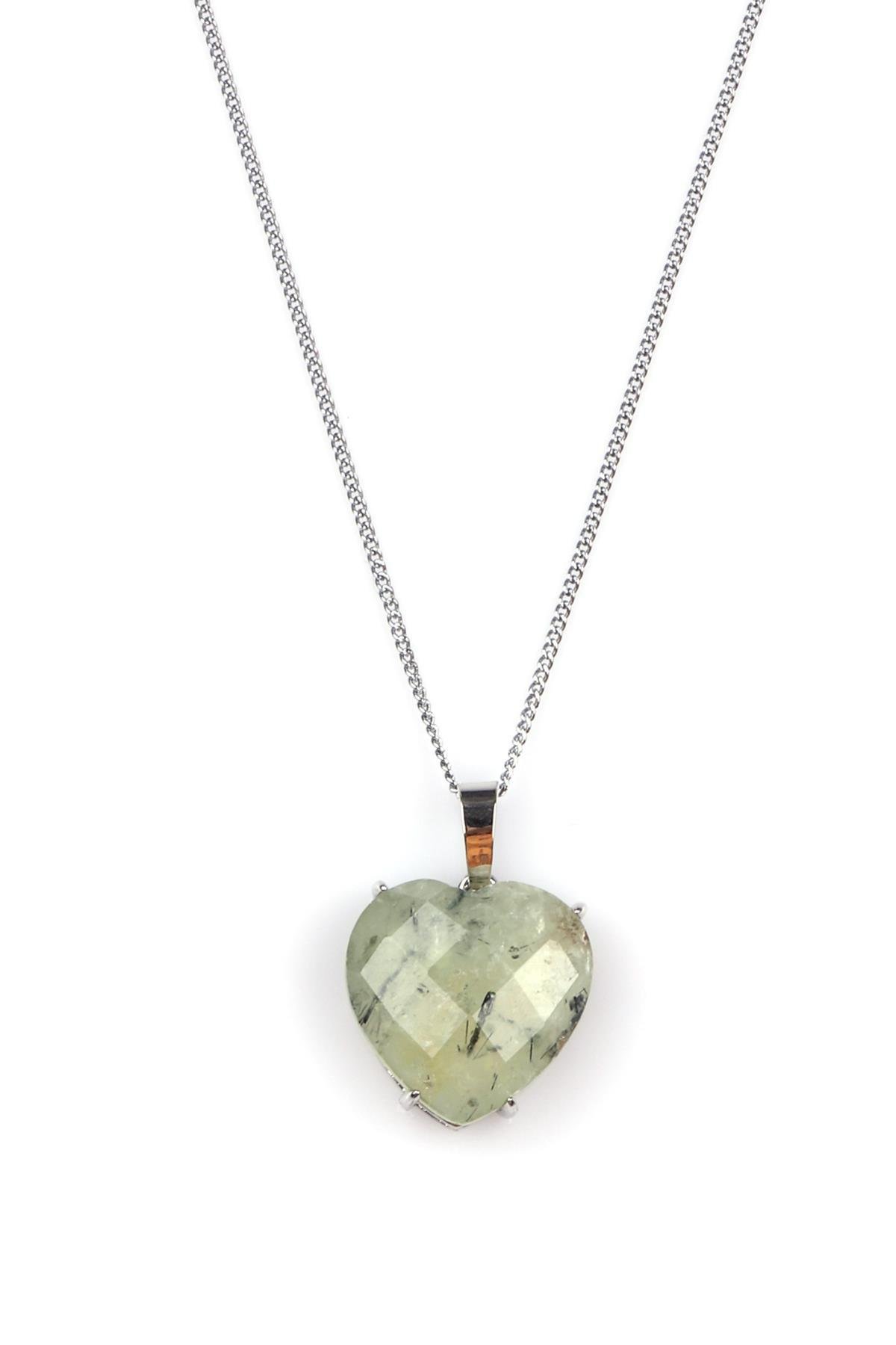 Prehnite Doğal Taş Gümüş Renkli Kolye