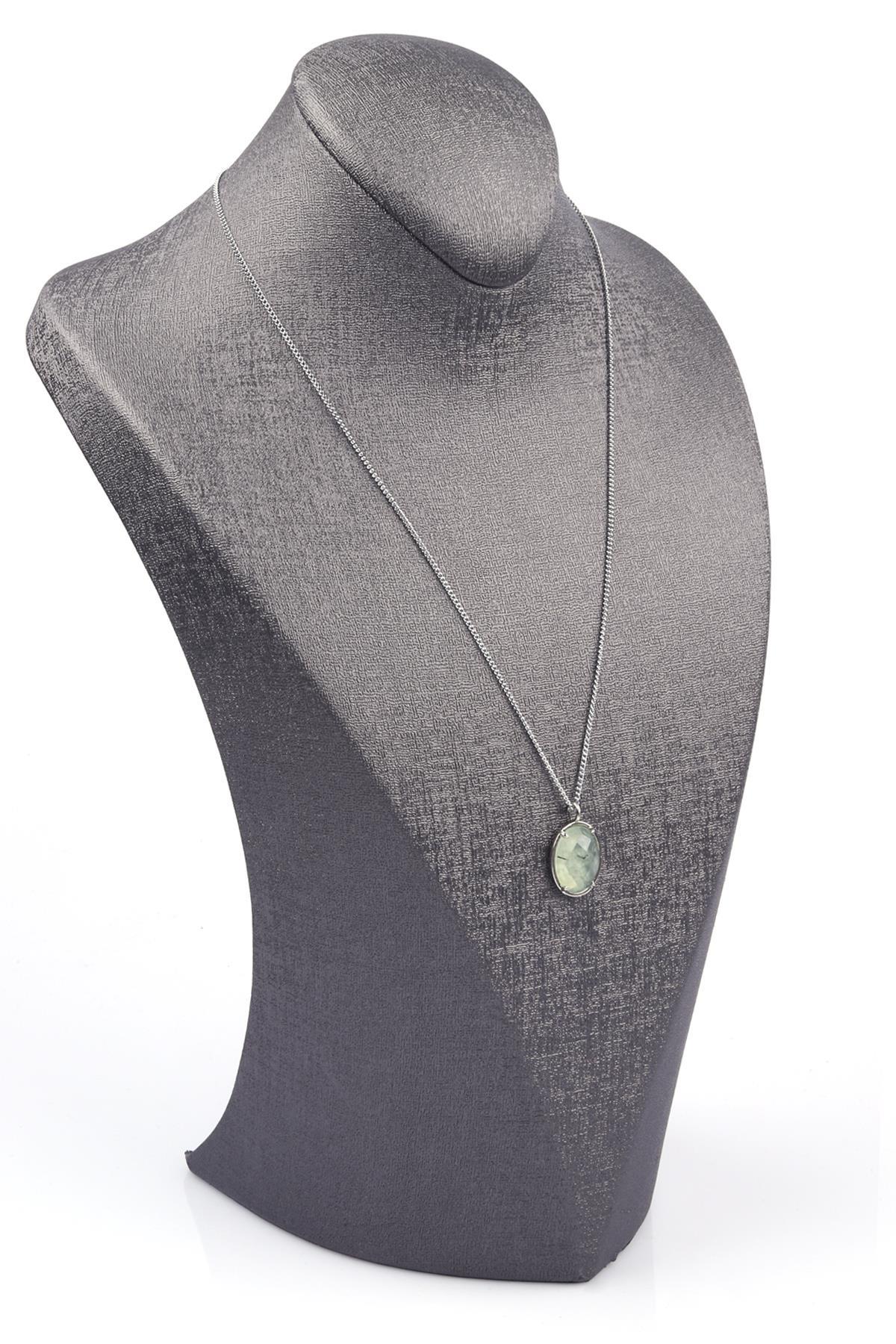 Prehnite Doğal Taş Gümüş Renkli Kolye