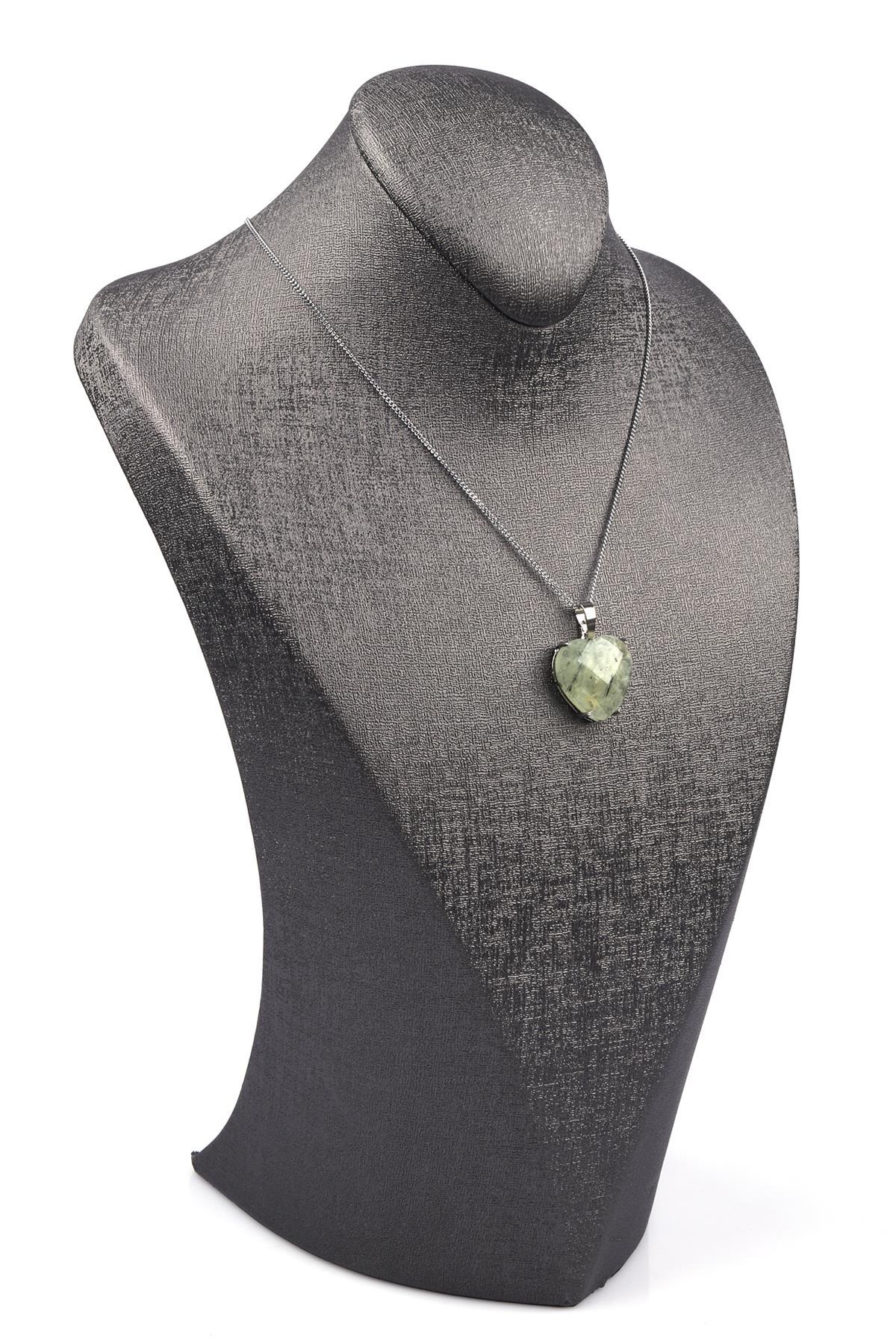 Prehnite Doğal Taş Gümüş Renkli Kolye