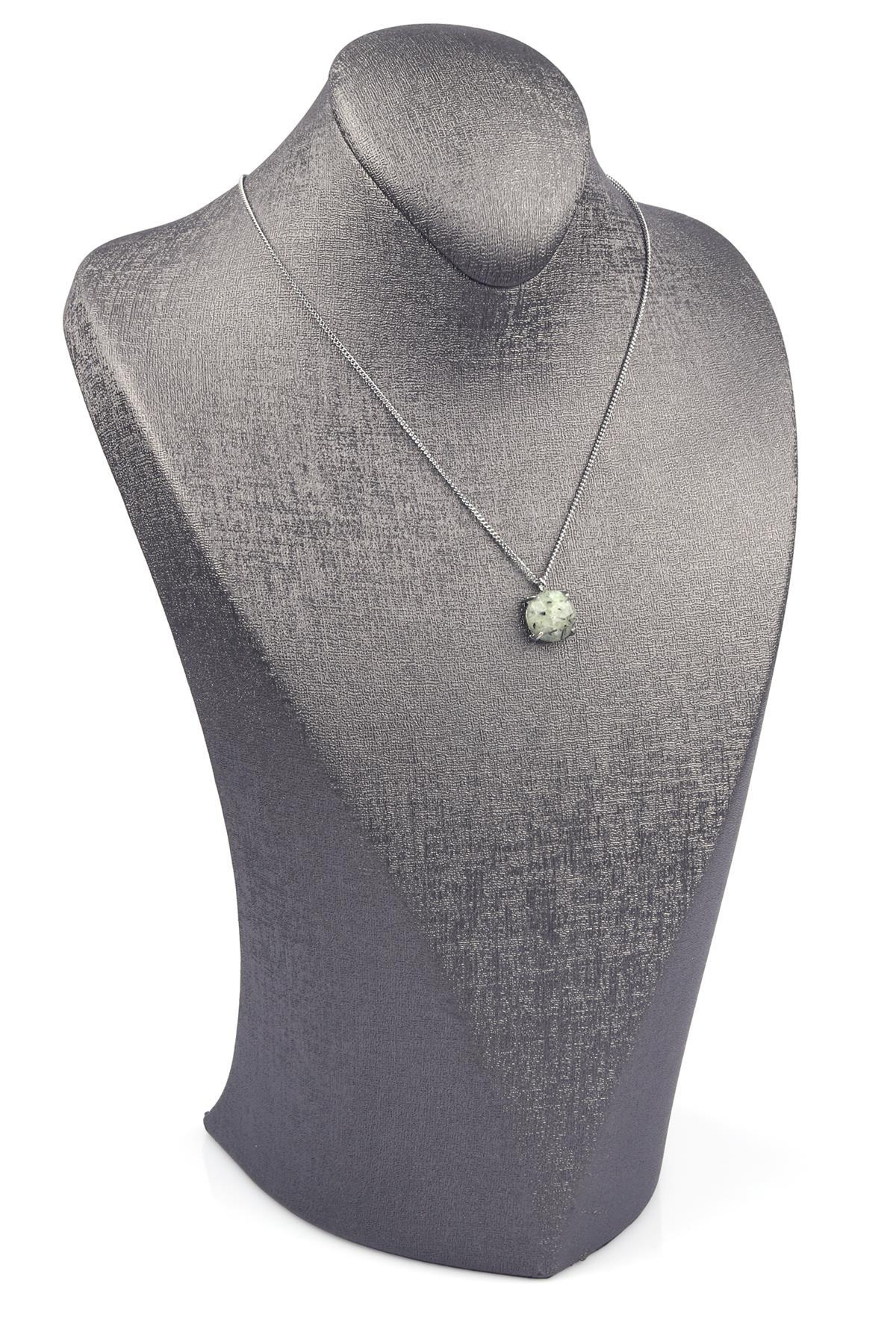 Prehnite Doğal Taş Gümüş Renkli Kolye