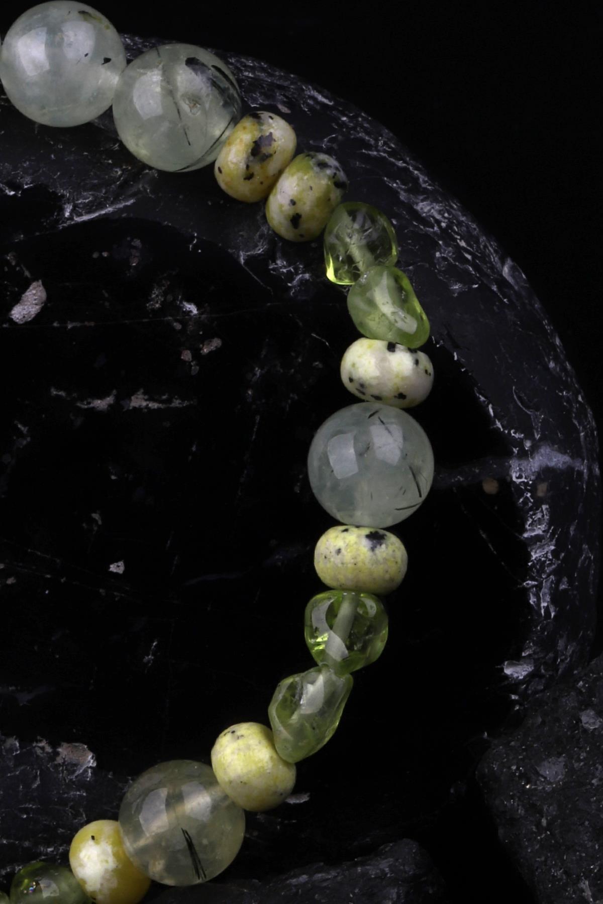 Prehnite - Zebercet - Jade Doğal Taş Tasarım Bileklik