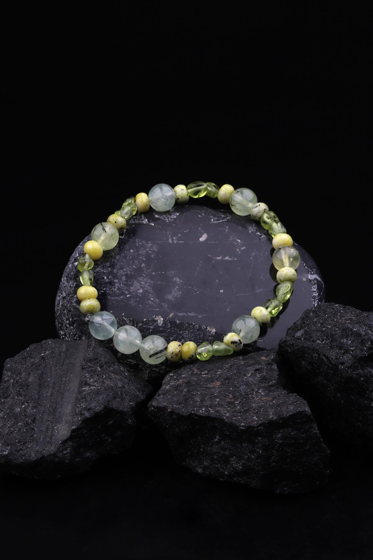 Prehnite - Zebercet - Jade Doğal Taş Tasarım Bileklik