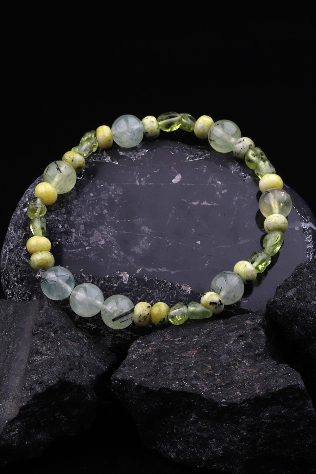 Prehnite - Zebercet - Jade Doğal Taş Tasarım Bileklik