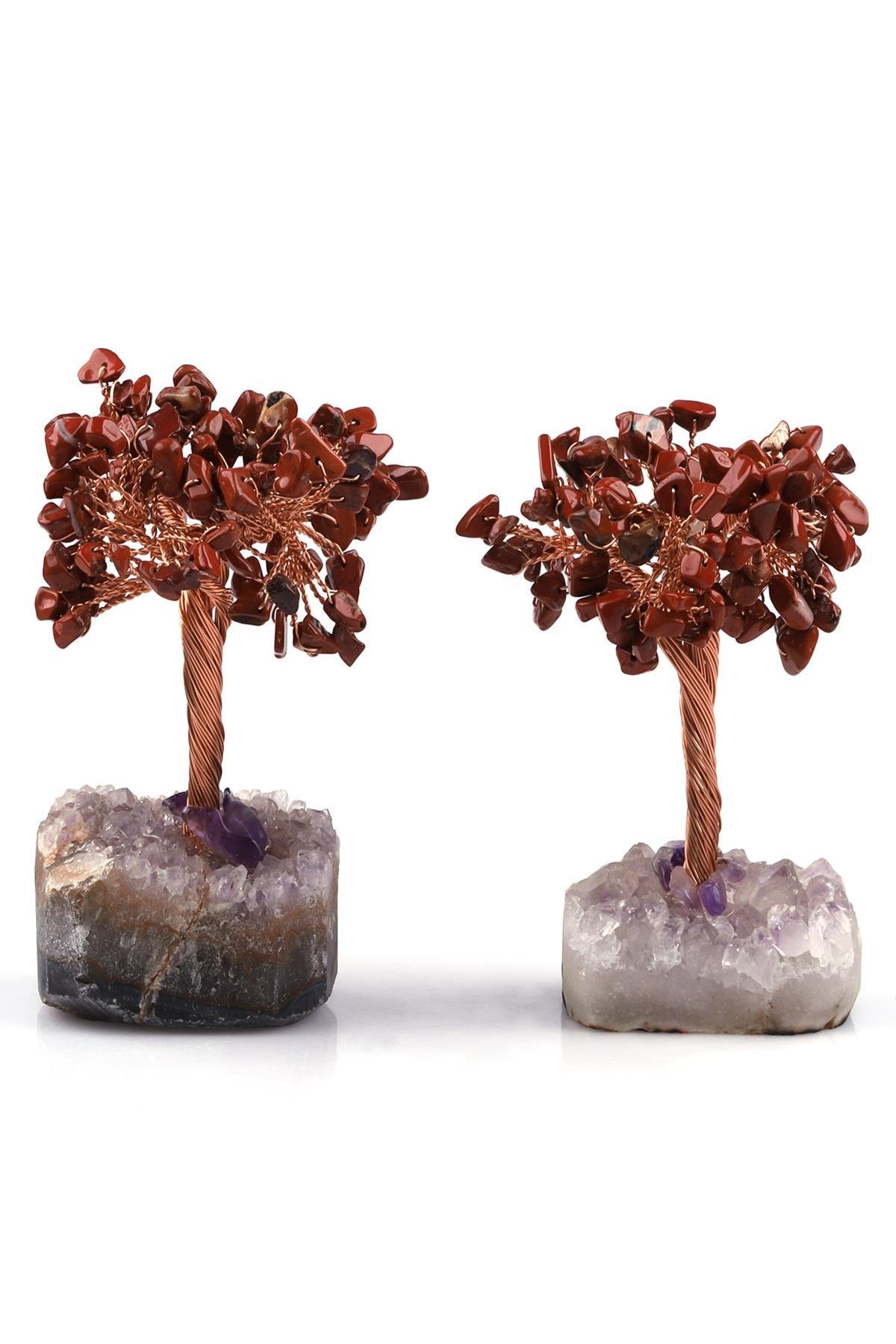 Red Jasper - Akik Doğal Taş Tel Sarmalı Tasarım Ağaç