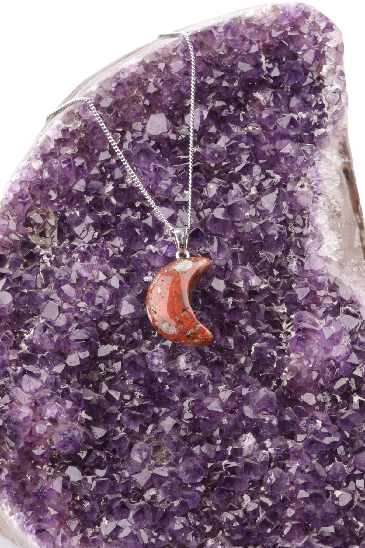 Red Jasper Doğal Taş Ay Model Kolye