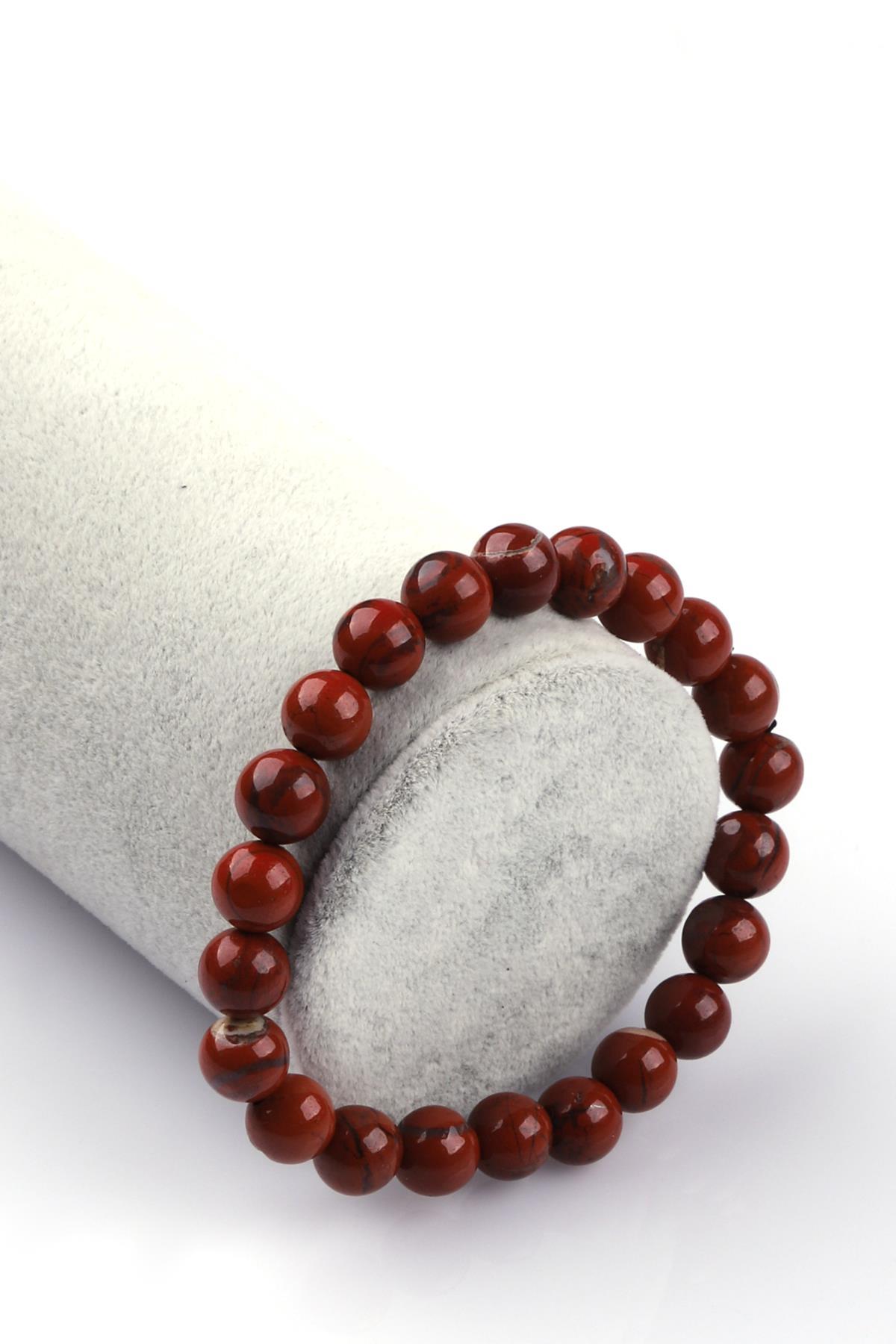 Red Jasper Doğal Taş Bileklik 8mm Küre Kesim