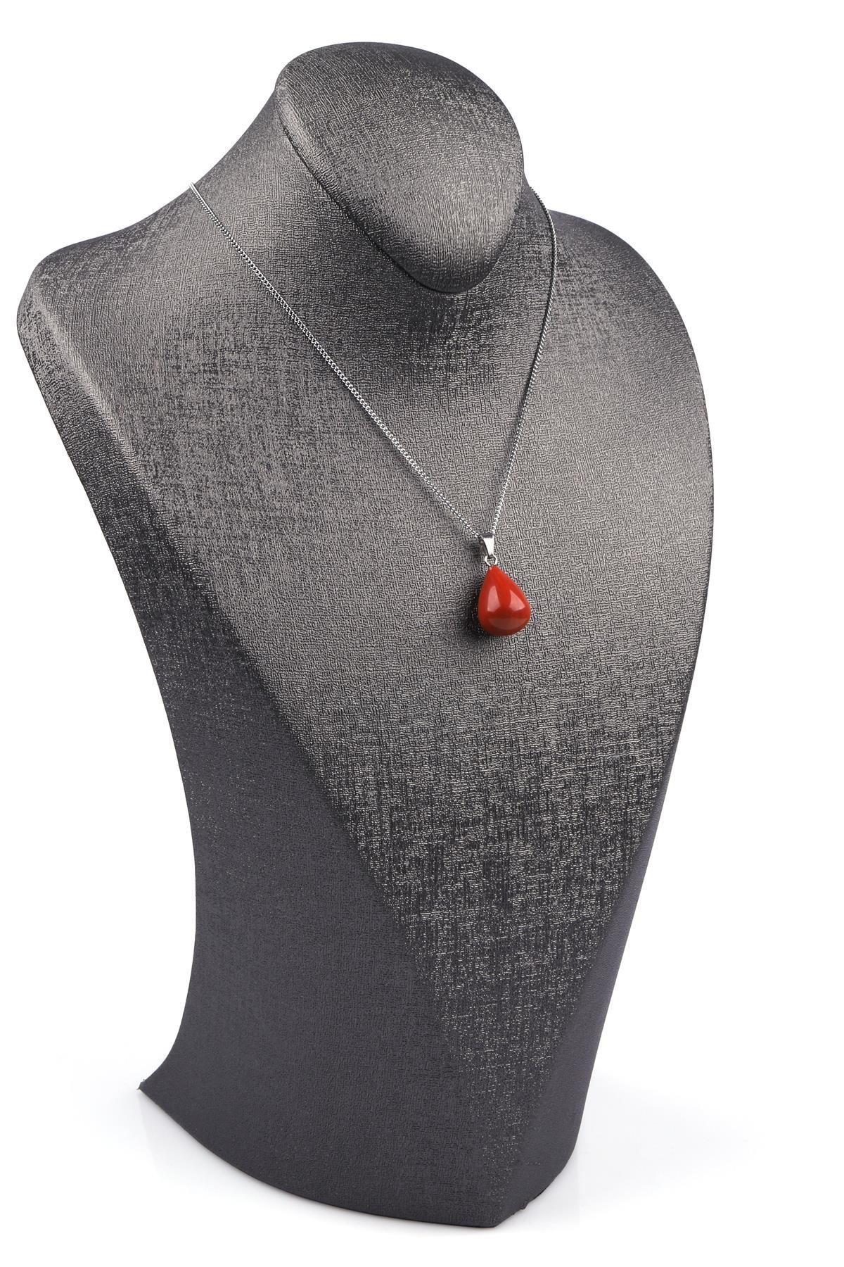 Red Jasper Doğal Taş Damla Model Kolye