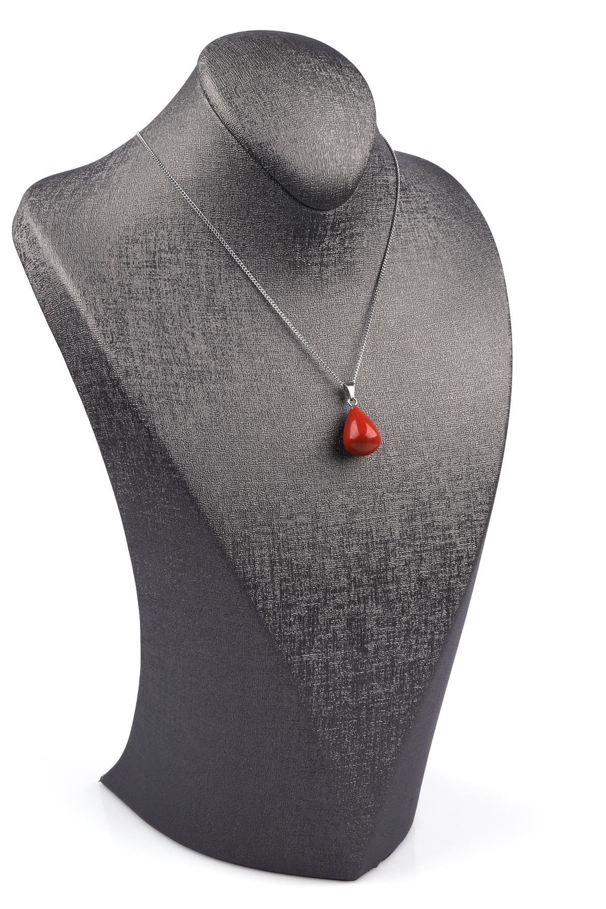 Red Jasper Doğal Taş Damla Model Kolye