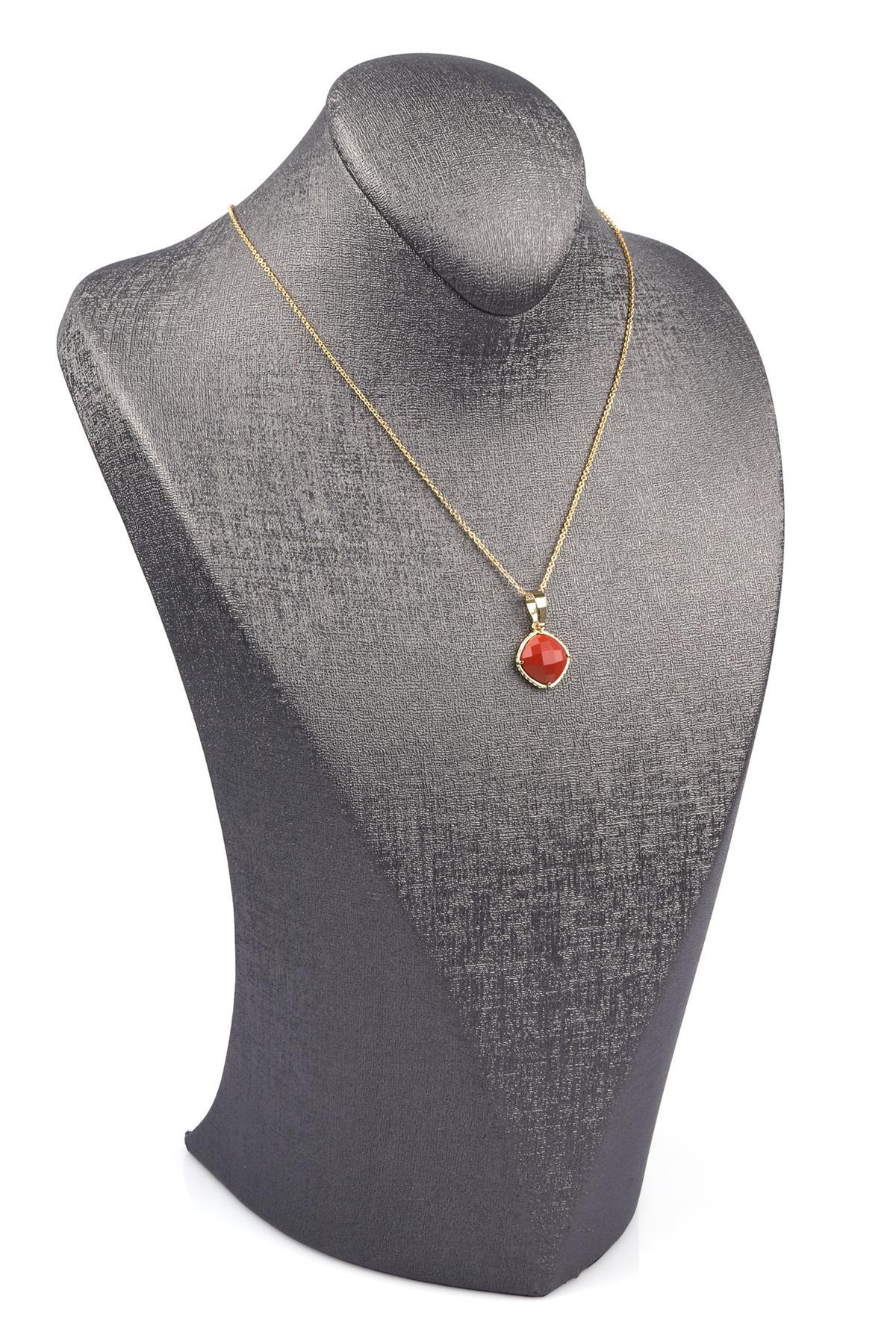 Red Jasper Doğal Taş Gold Renkli Kolye