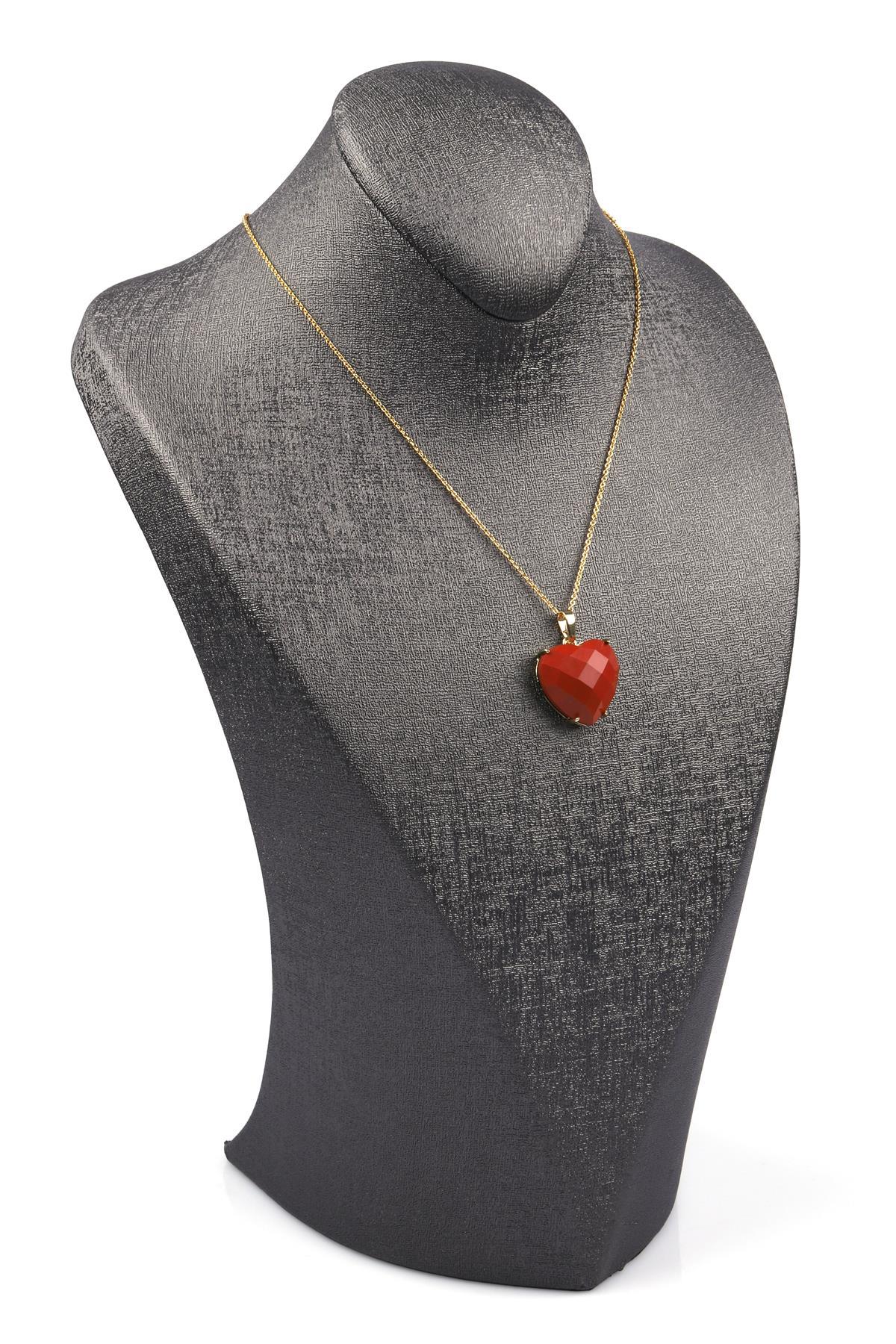 Red Jasper Doğal Taş Gold Renkli Kolye