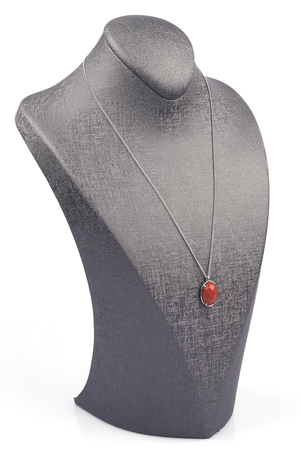 Red Jasper Doğal Taş Gümüş Renkli Kolye