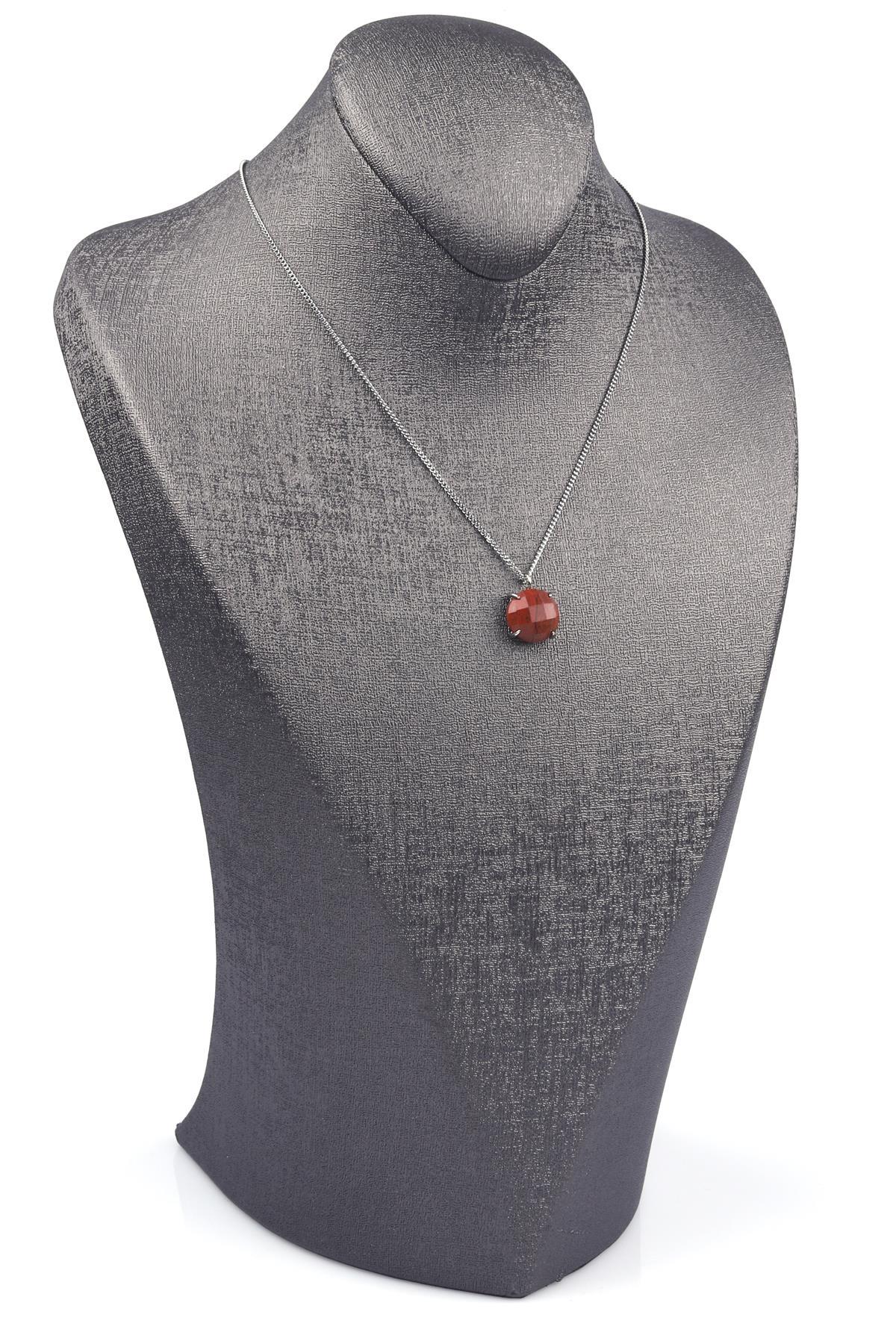 Red Jasper Doğal Taş Gümüş Renkli Kolye
