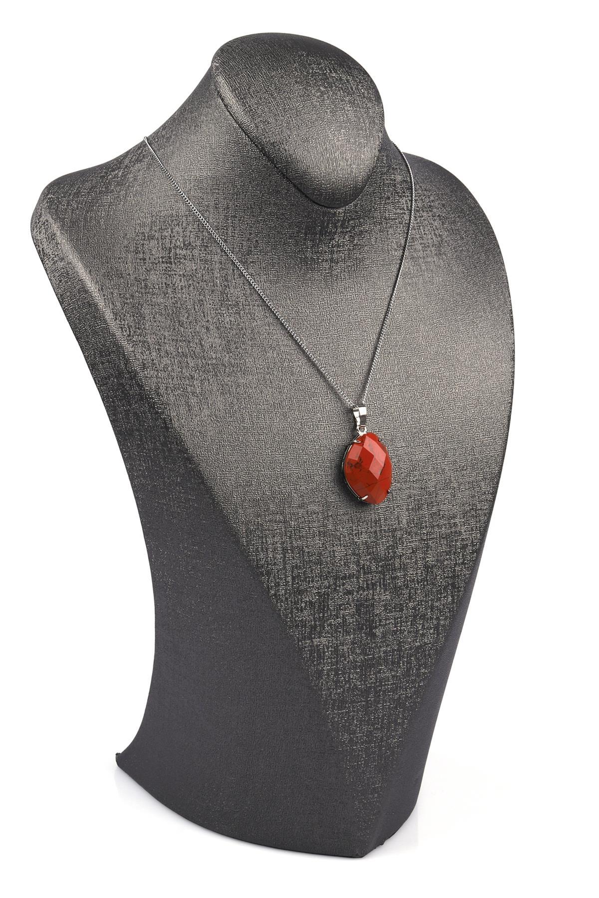 Red Jasper Doğal Taş Gümüş Renkli Kolye