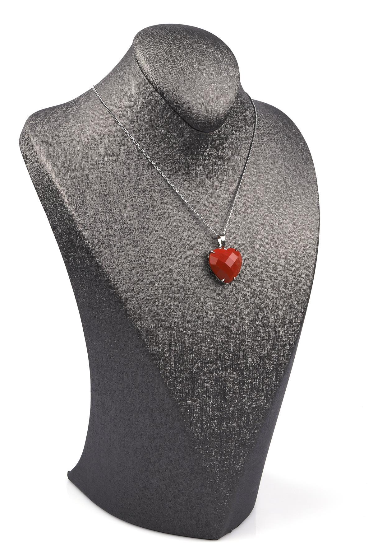 Red Jasper Doğal Taş Gümüş Renkli Kolye