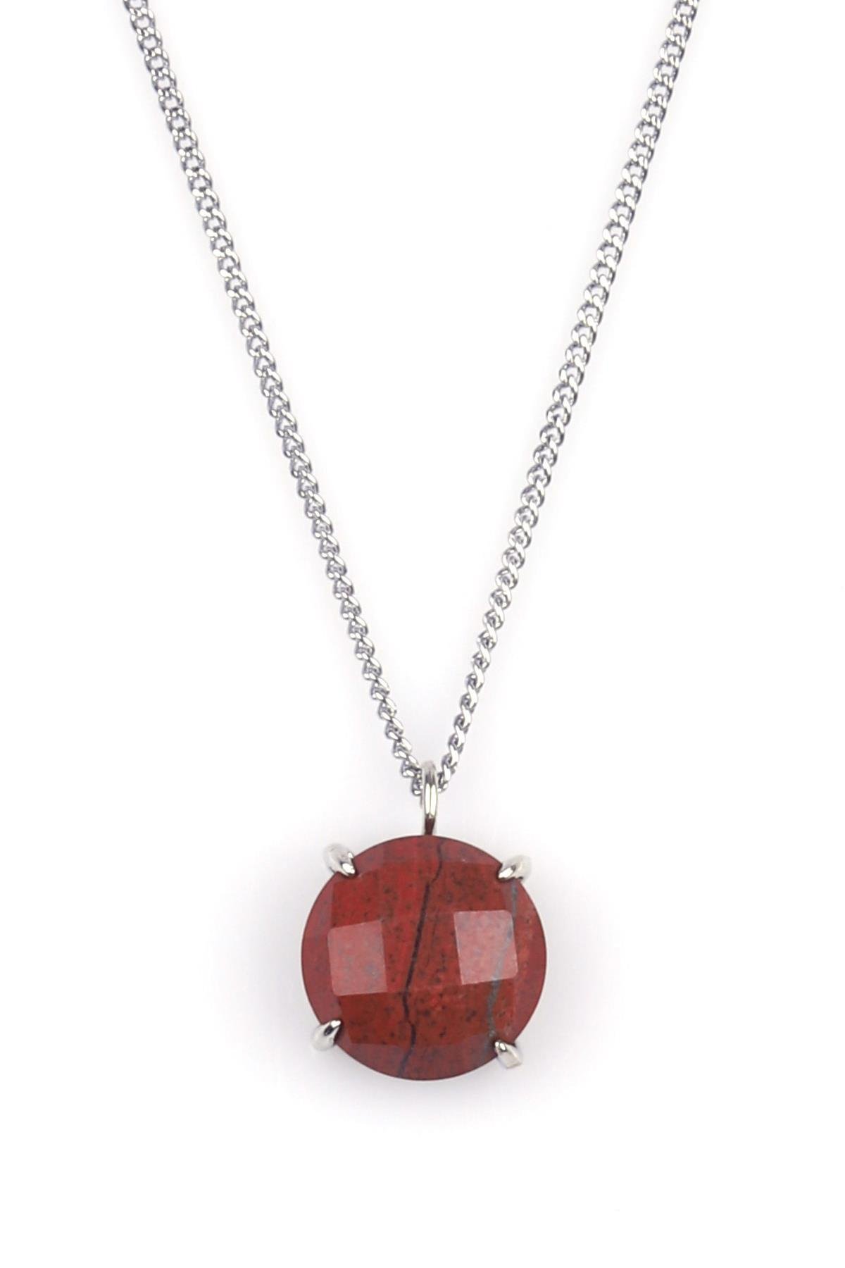 Red Jasper Doğal Taş Gümüş Renkli Kolye