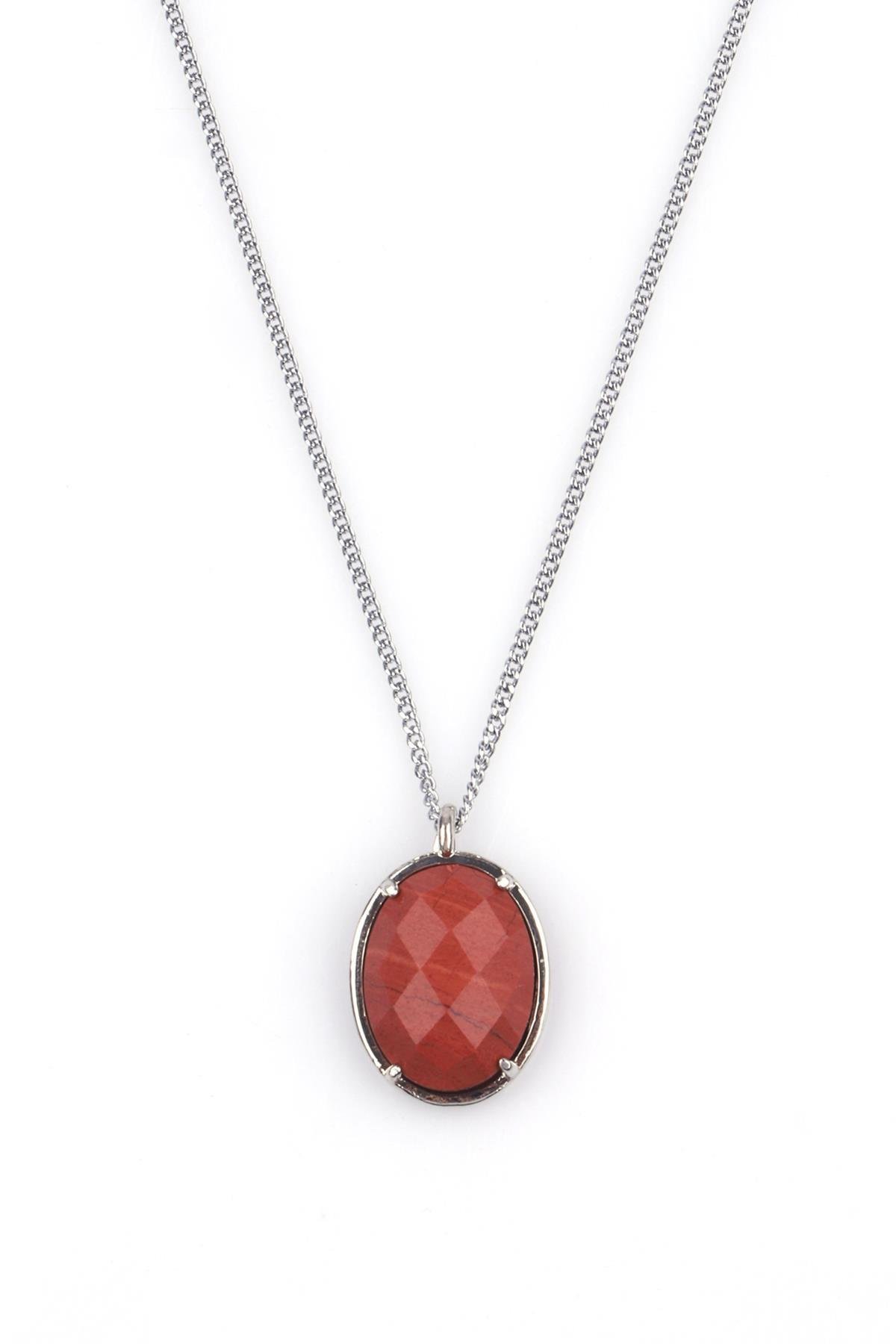 Red Jasper Doğal Taş Gümüş Renkli Kolye