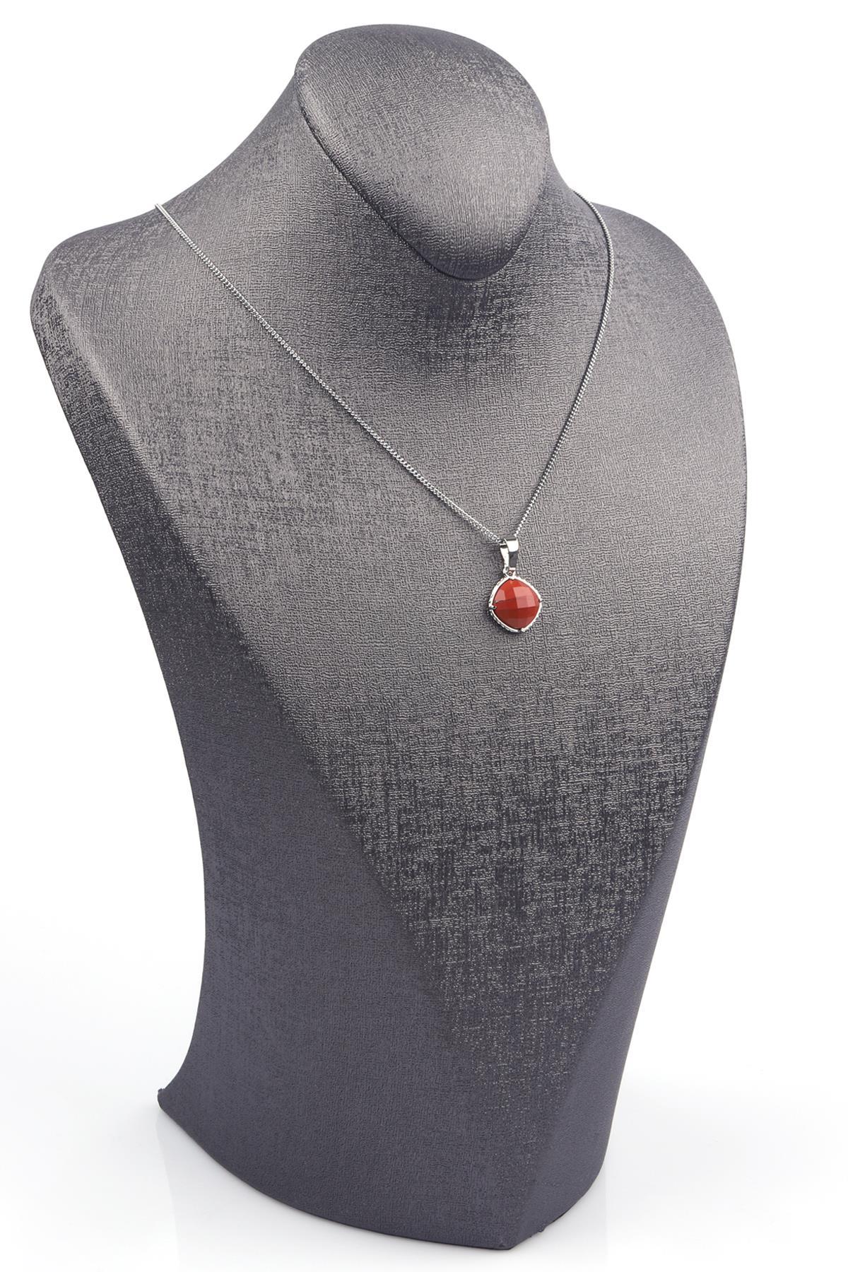 Red Jasper Doğal Taş Gümüş Renkli Kolye