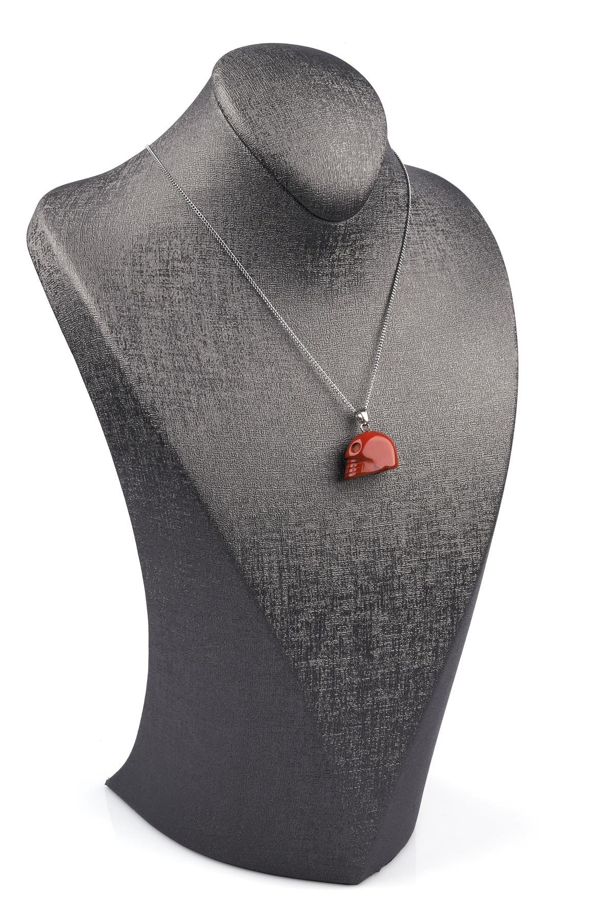 Red Jasper Doğal Taş Kuru Kafa Model Kolye