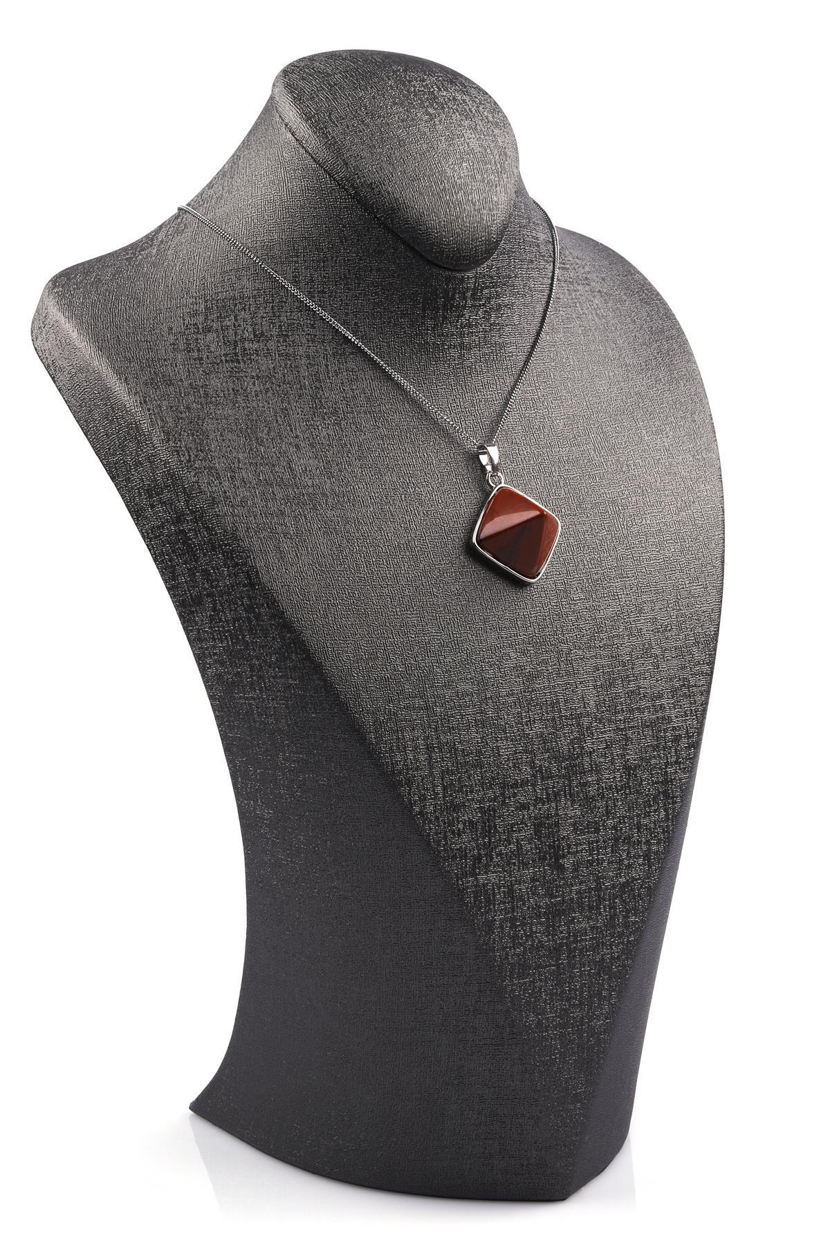 Red Jasper Doğal Taş Piramit Model Kolye