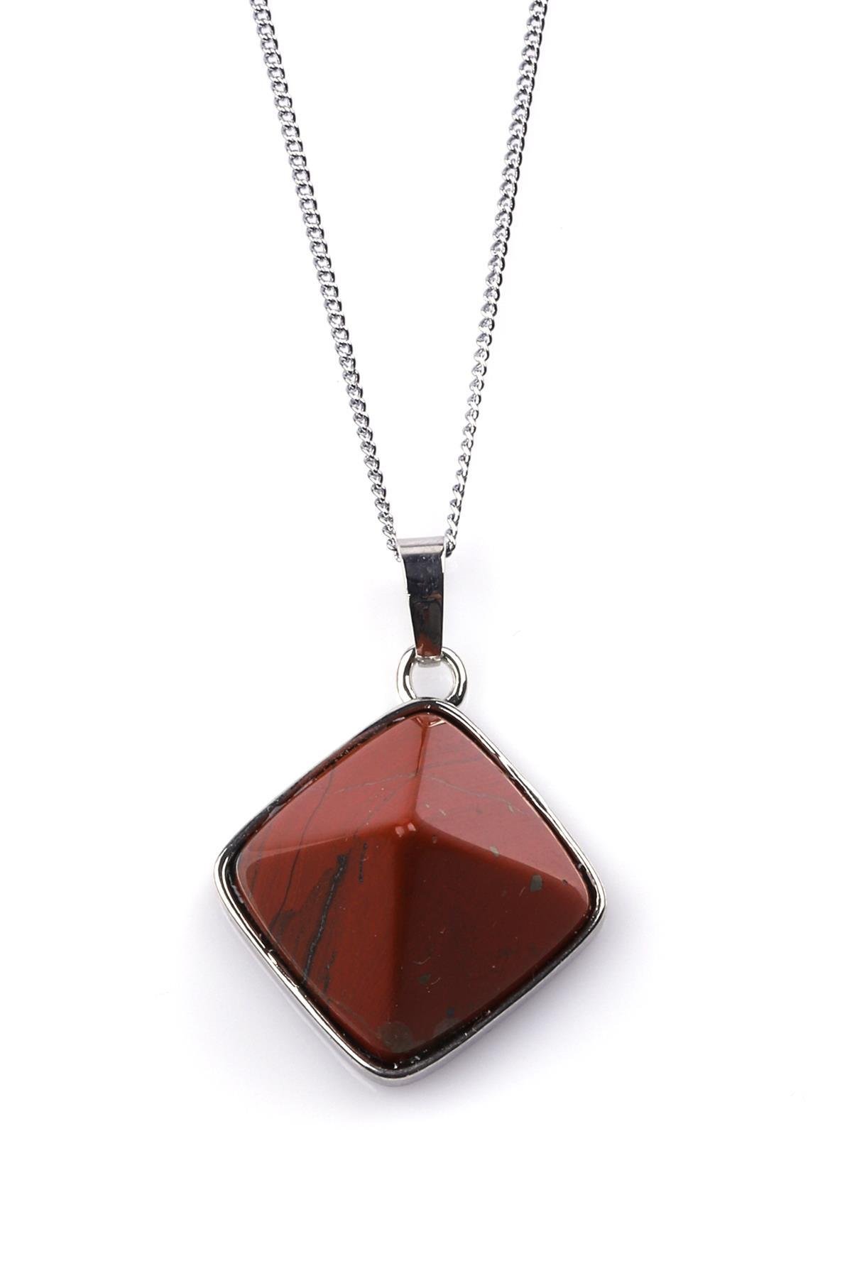 Red Jasper Doğal Taş Piramit Model Kolye