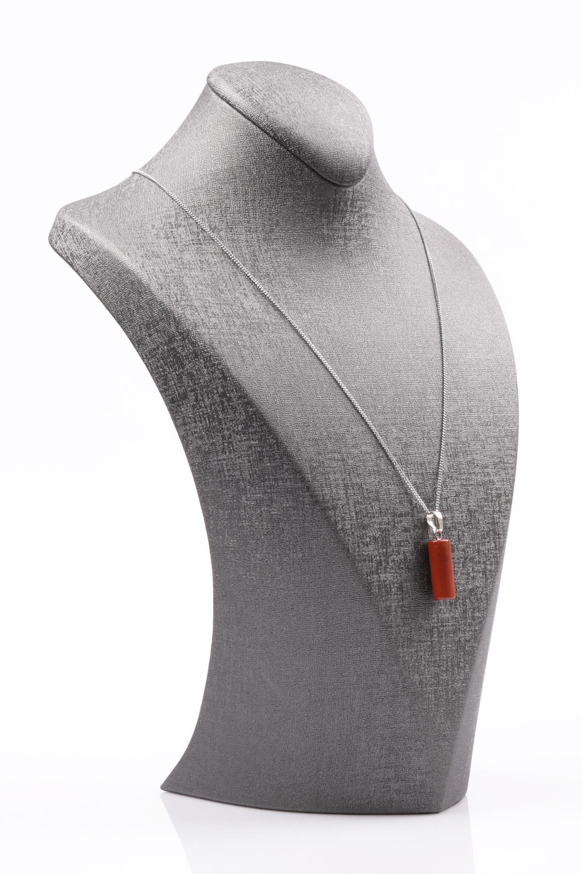 Red Jasper Doğal Taş Silindir Kesim Kolye