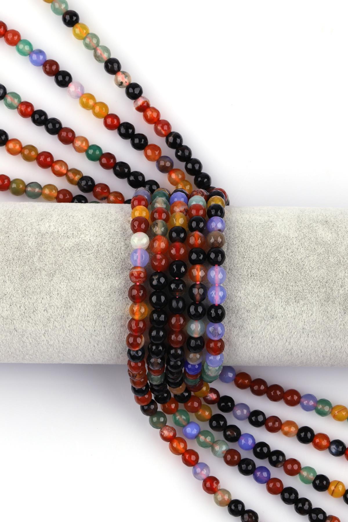 Renkli Akik Doğal Taş Dizi 6 mm Fasetli Küre Kesim