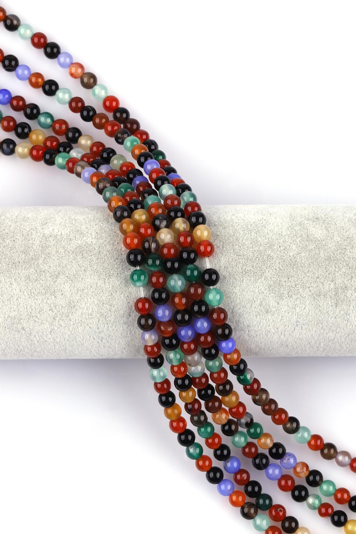 Renkli Akik Doğal Taş Dizi 6 mm Küre Kesim