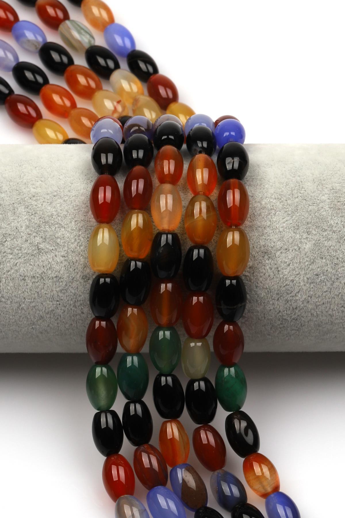 Renkli Akik Doğaltaş Dizi 8 x 12 mm Arpa Kesim