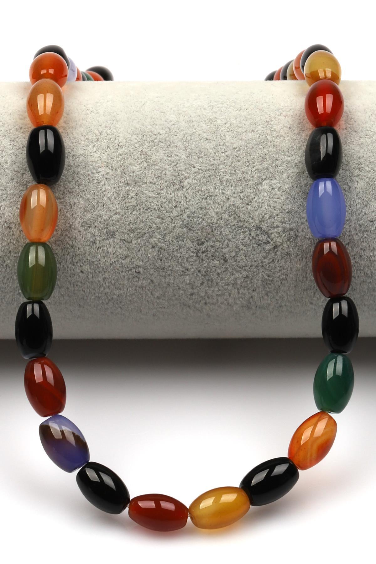 Renkli Akik Doğaltaş Dizi 8 x 12 mm Arpa Kesim