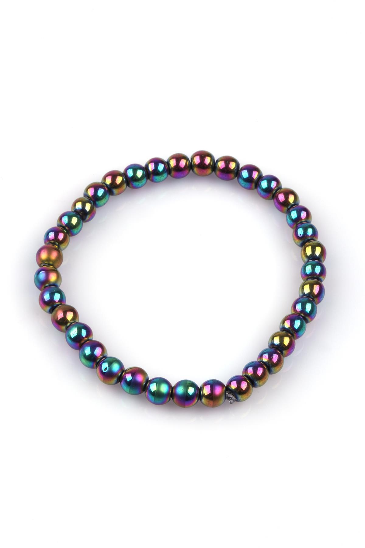 Renkli Hematit Doğal Taş Bileklik 6mm Küre Kesim