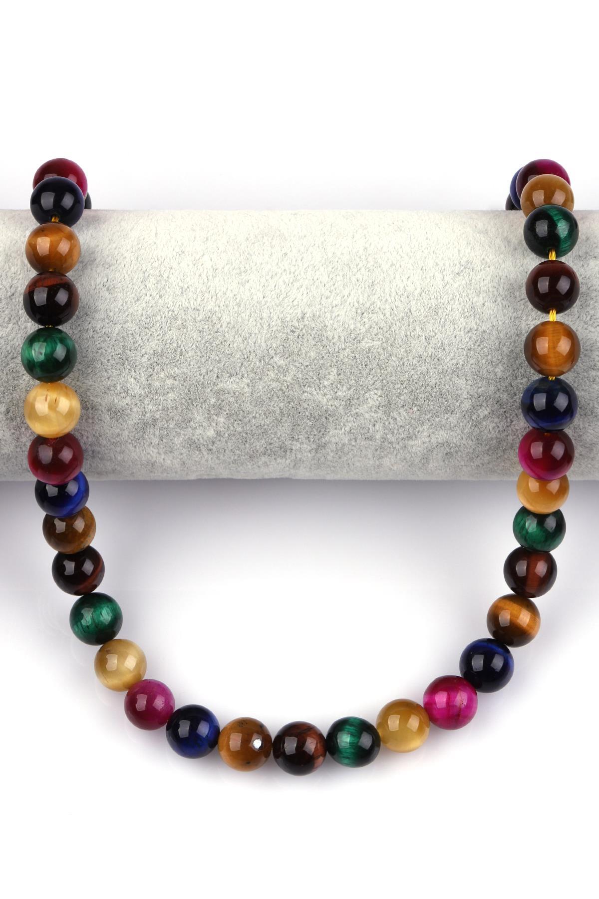 Renkli Kaplan Gözü Doğal Taş Dizi 10 mm Küre Kesim