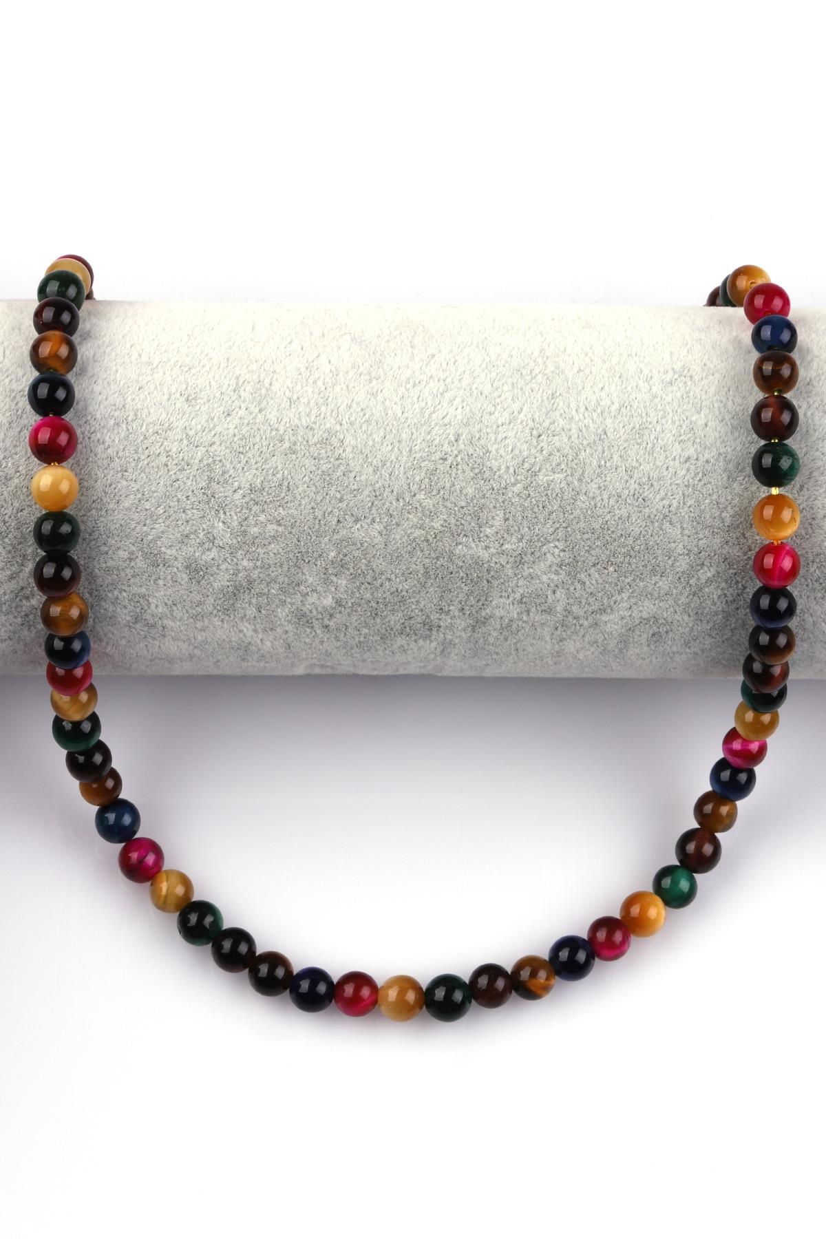 Renkli Kaplan Gözü Doğal Taş Dizi 6 mm Küre Kesim