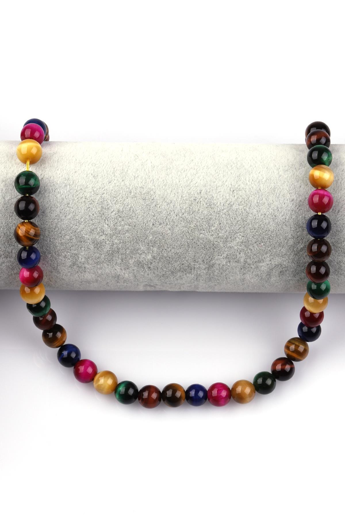 Renkli Kaplan Gözü Doğal Taş Dizi 8 mm Küre Kesim