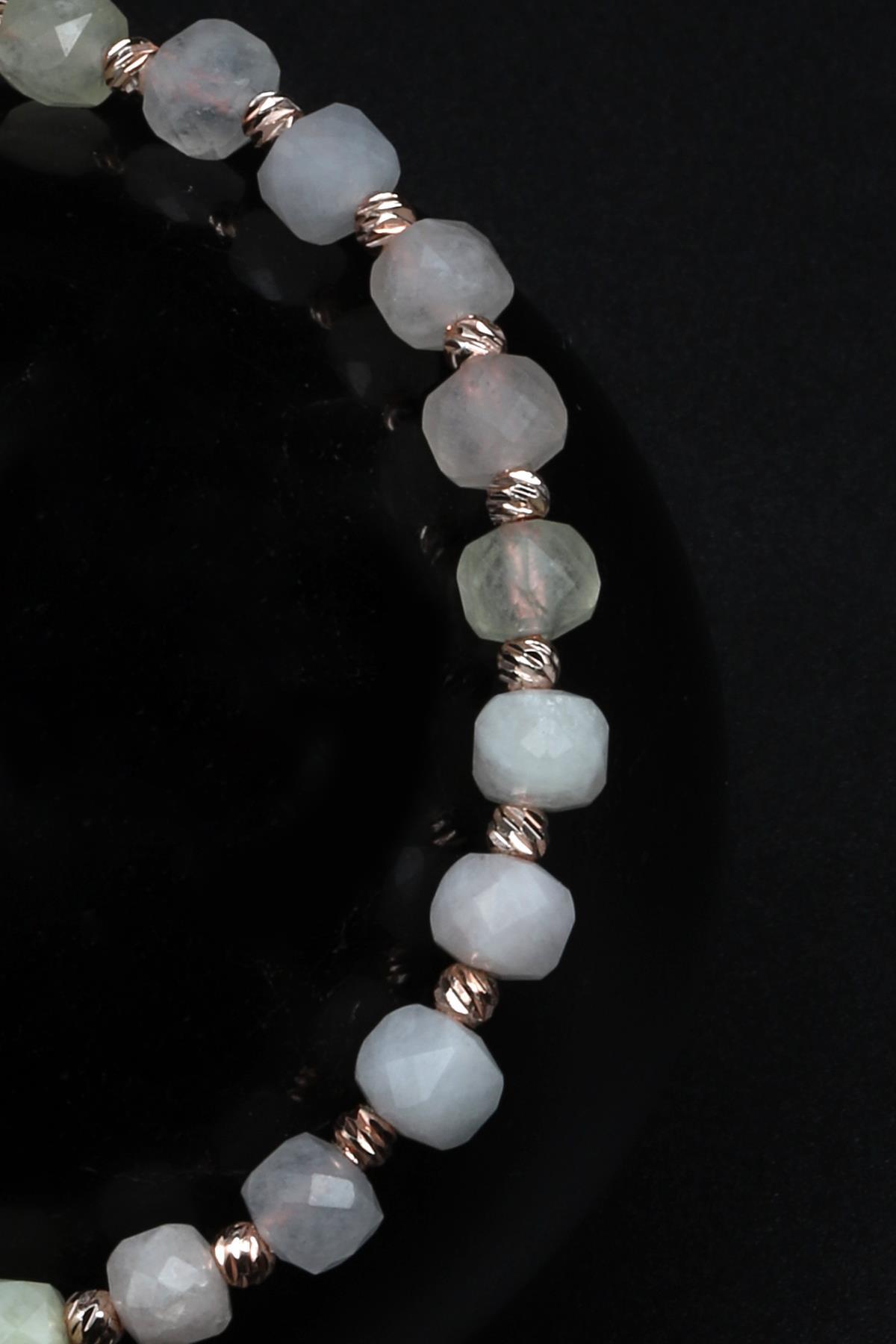 Renkli Kuvars Doğal Taş Makrome Örme Bileklik Küp Kesim