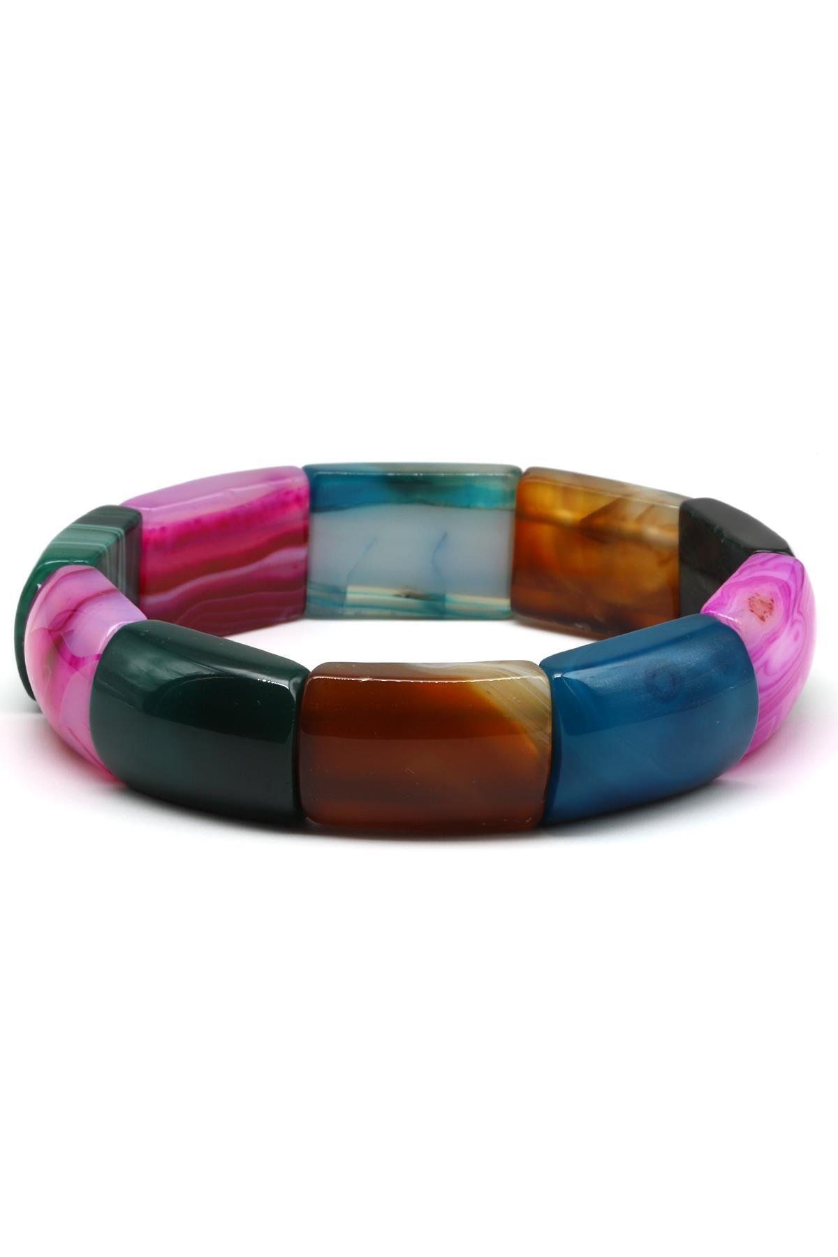 Renkli Madagaskar Akik Doğal Taş Bileklik 15 x 20 mm Özel Kesim