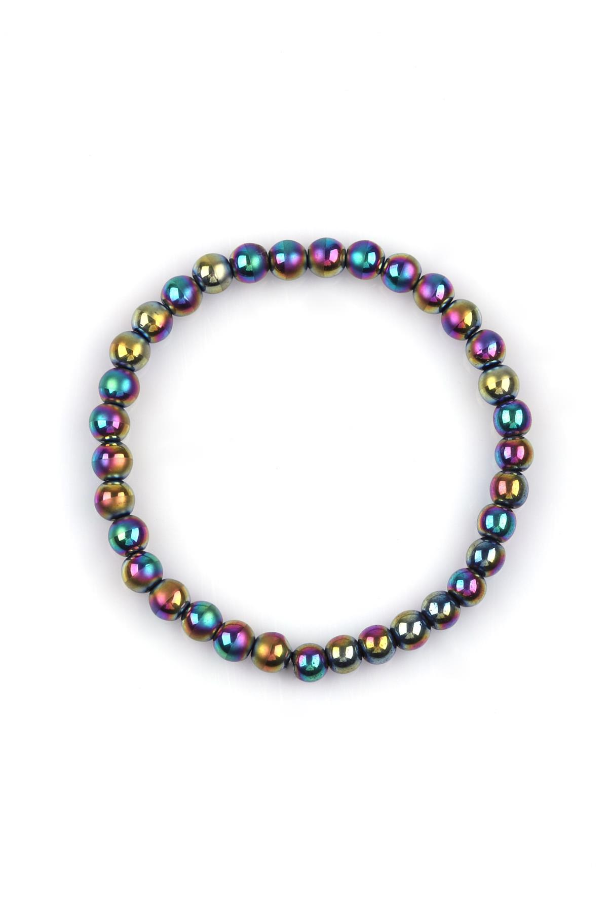 Renkli Mat Hematit Doğal Taş Bileklik 6mm Küre Kesim