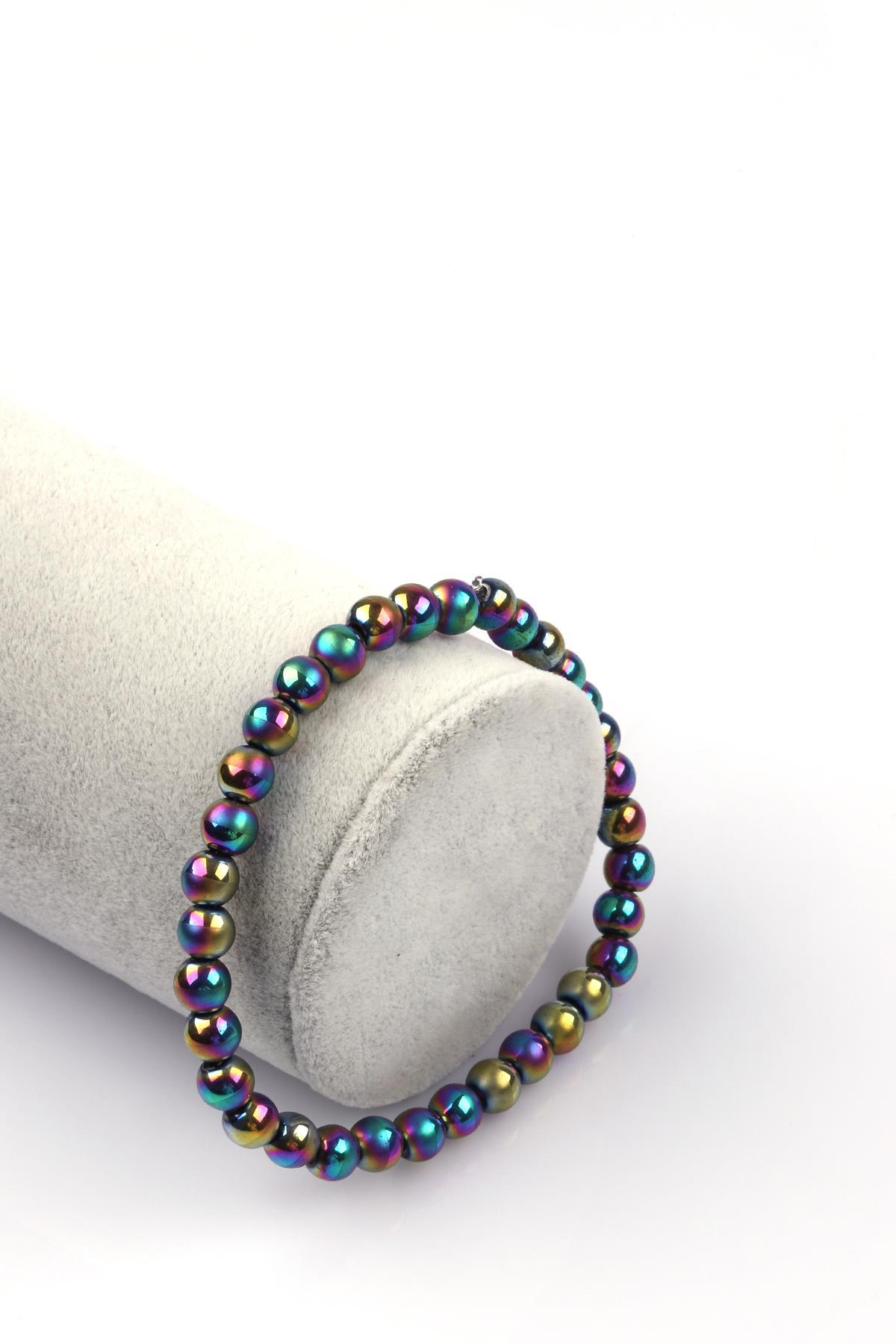 Renkli Mat Hematit Doğal Taş Bileklik 6mm Küre Kesim