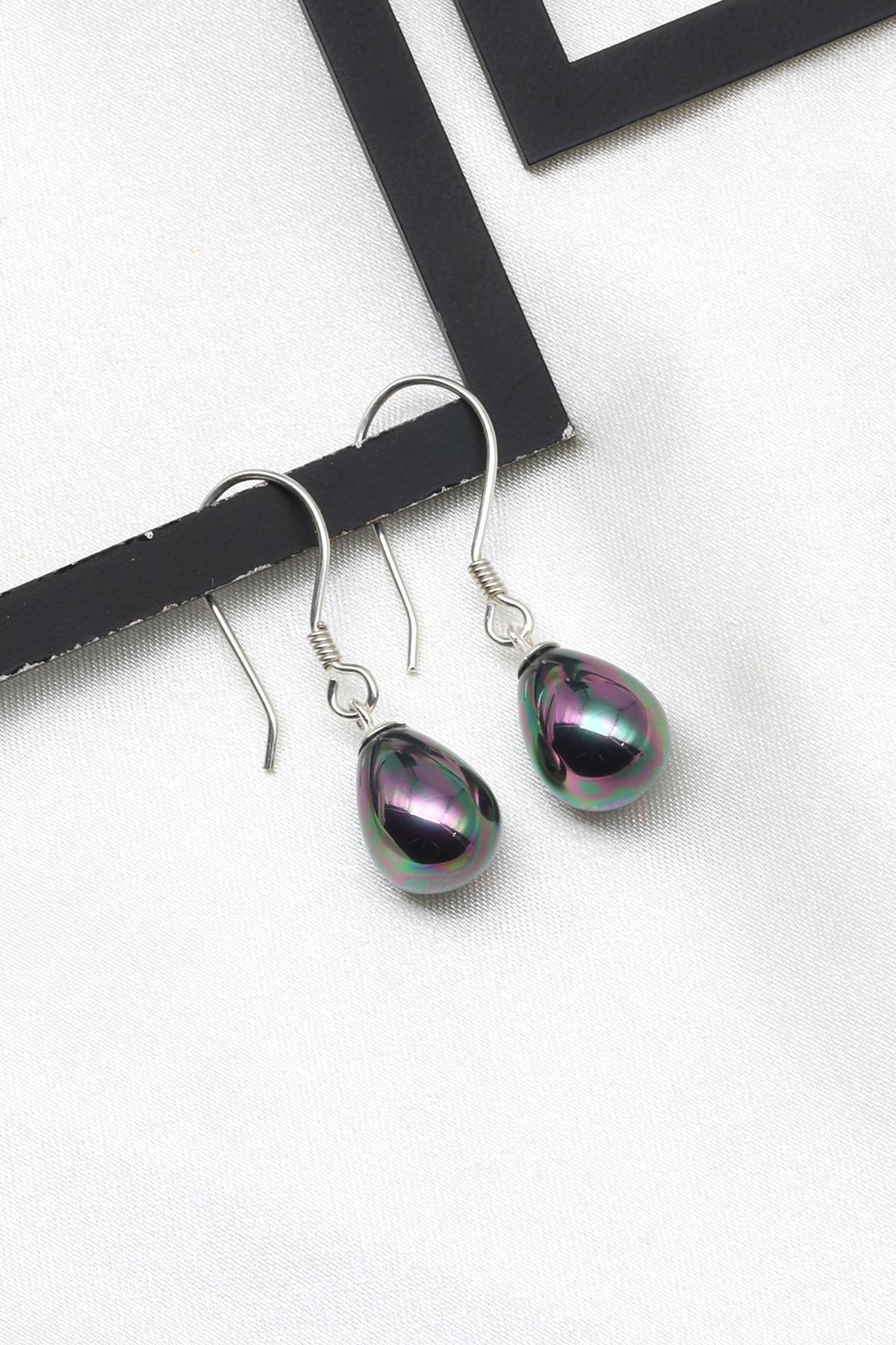 Renkli Mayorka İnci Doğal Taş 925 Ayar Gümüş Küpe