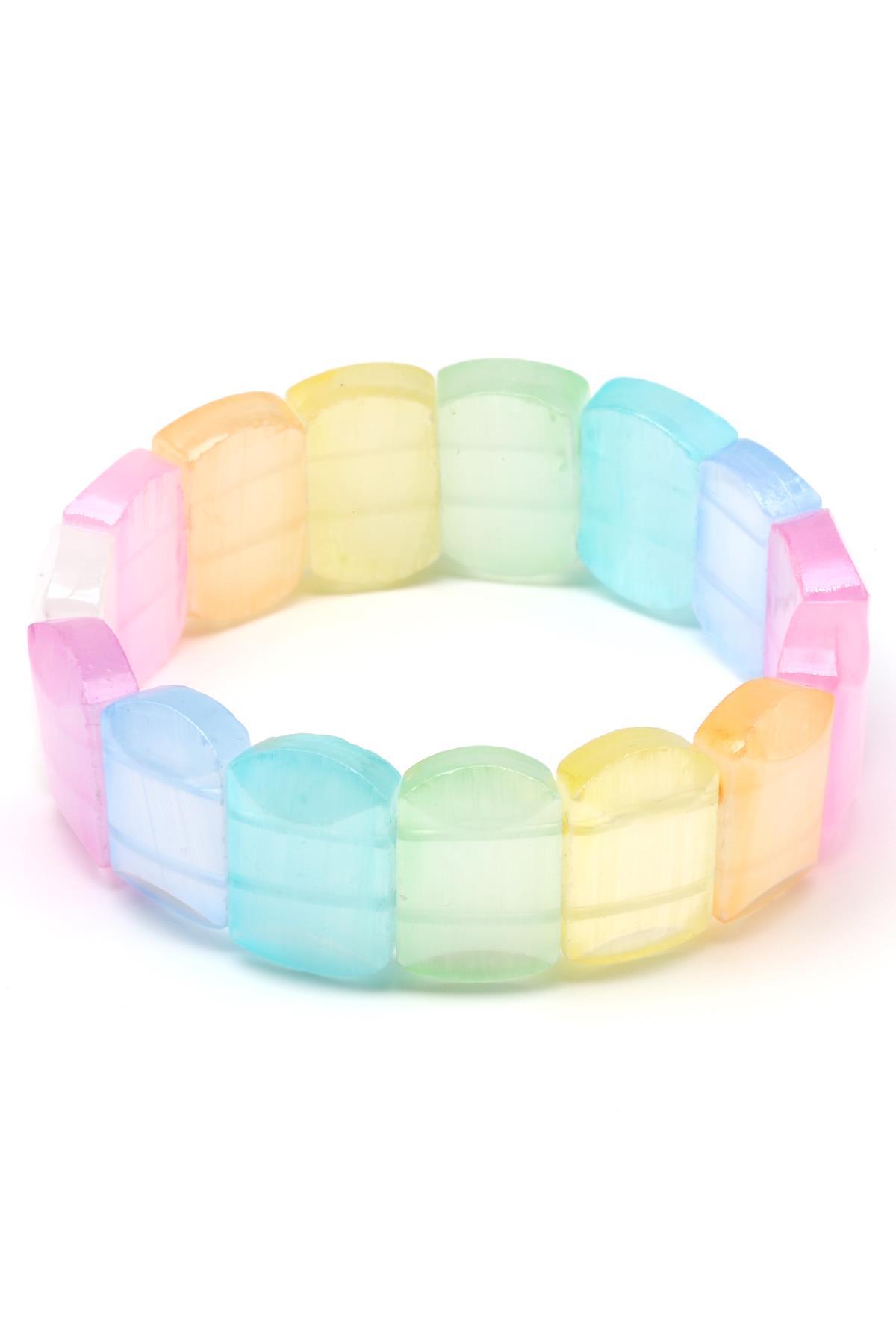 Renkli Selenit Doğal Taş Bileklik 13 x 22 mm Özel Kesim