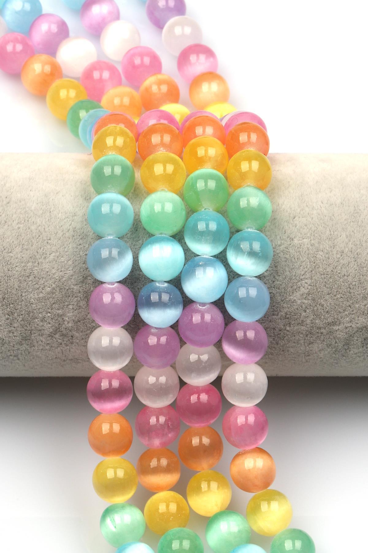 Renkli Selenit Doğal Taş Dizi 10 mm Küre Kesim