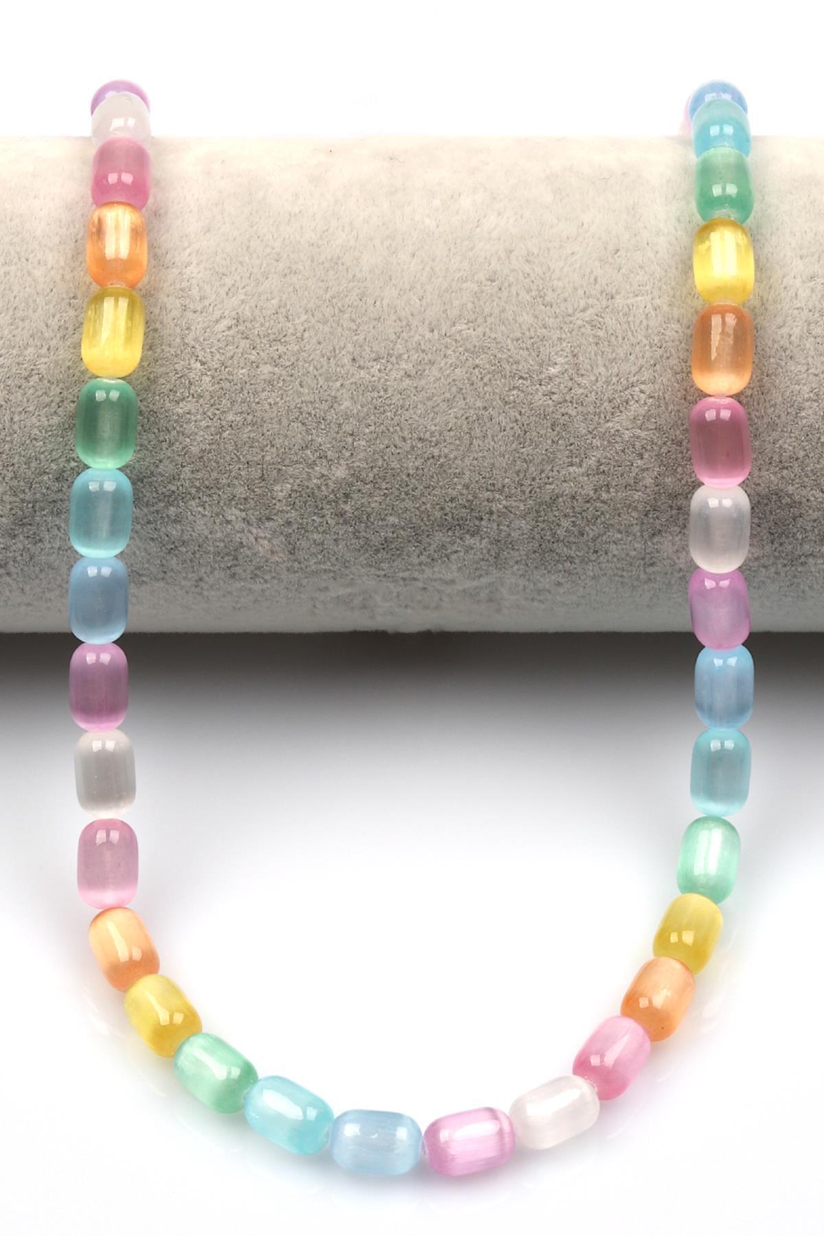 Renkli Selenit Doğal Taş Dizi 6 x 9 mm Boru Kesim