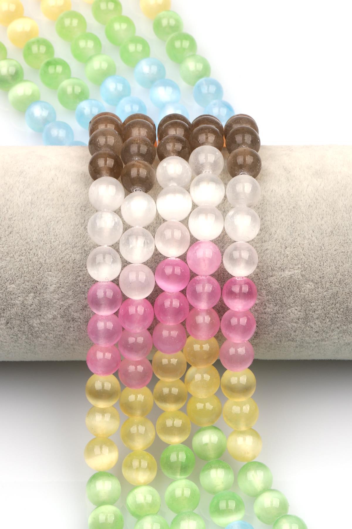 Renkli Selenit Doğal Taş Dizi 8 mm Küre Kesim