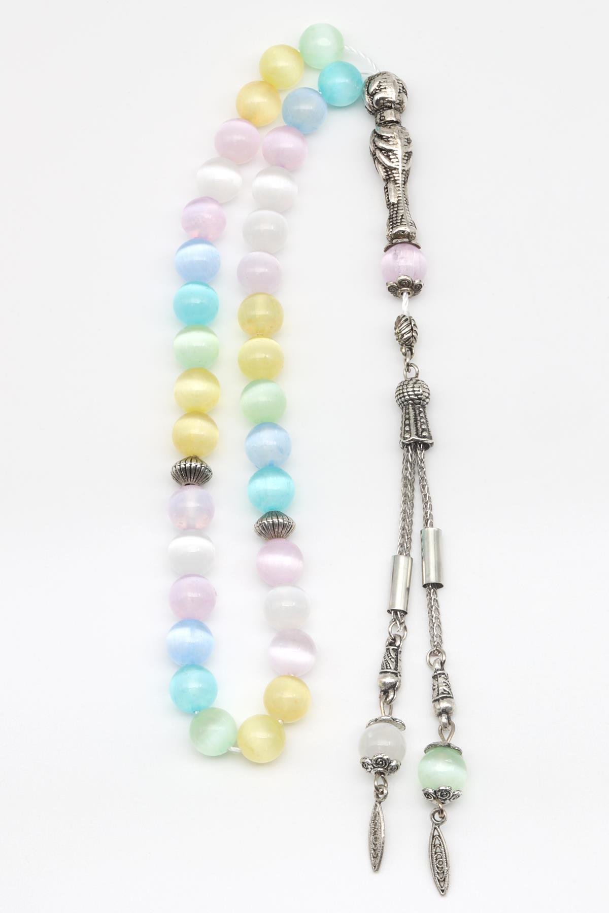 Renkli Selenit Doğal Taş Tesbih 8 mm Küre Kesim