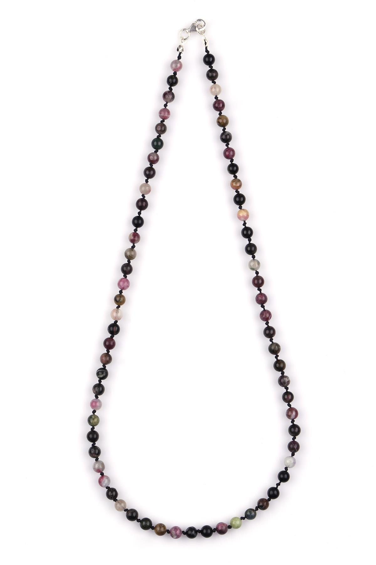 Renkli Turmalin Doğal Taş 6 mm Düğümlü Kolye