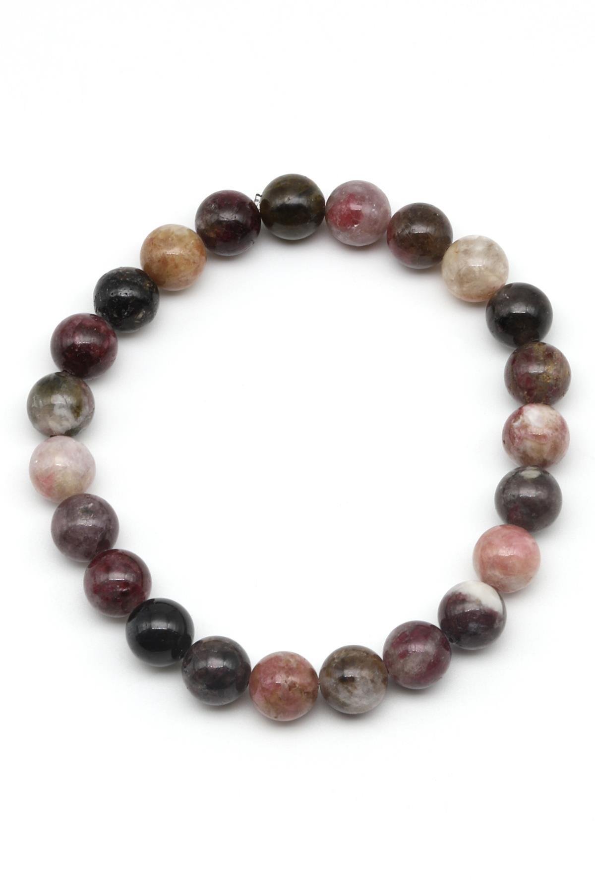 Renkli Turmalin Doğal Taş Bileklik 8 mm Küre Kesim