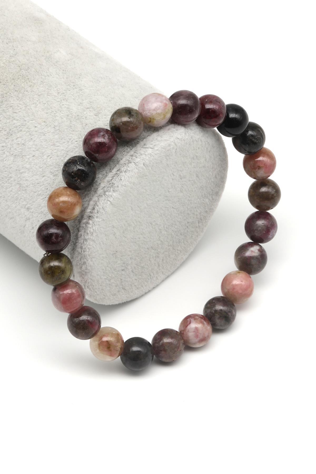 Renkli Turmalin Doğal Taş Bileklik 8 mm Küre Kesim